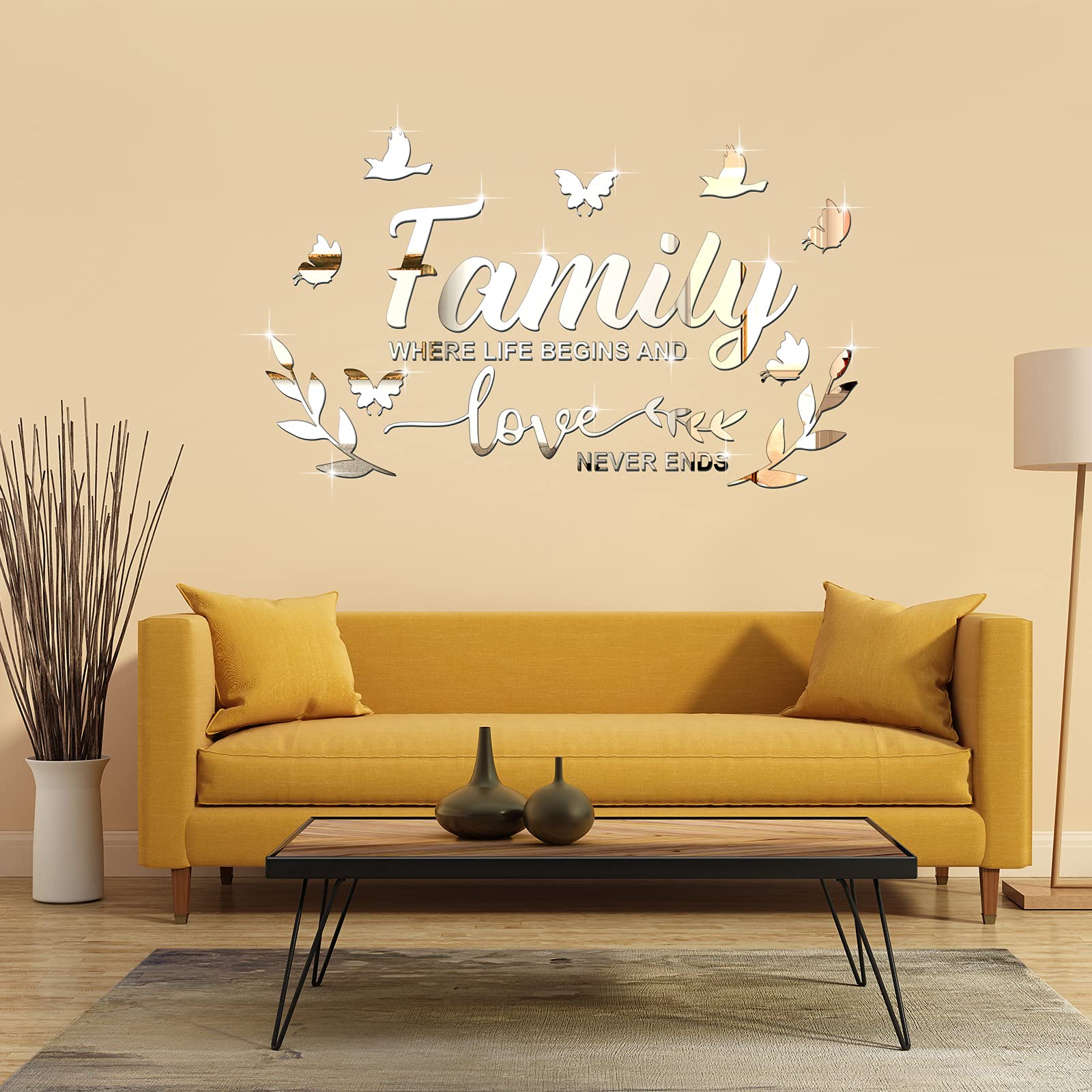 Mirror Family Wall Decor 3D Acrylic Wall Decal Stickers Family Letter Quotes Mirror Decor Diy Removable Wall Art Decals Motivati