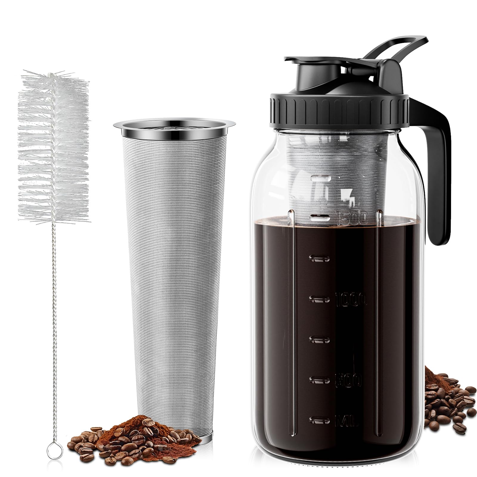 VA1KENE Cold Brew Coffee Maker 64oz with Stainless Steel Filter, Black, Model zm-234