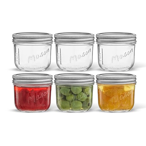 8 Oz Mason Jars With Lids, Labels And Measures 6-Pack Wide Mouth Glass Jar With Lid And Band Airtight Canning Jars, Overnight Oa