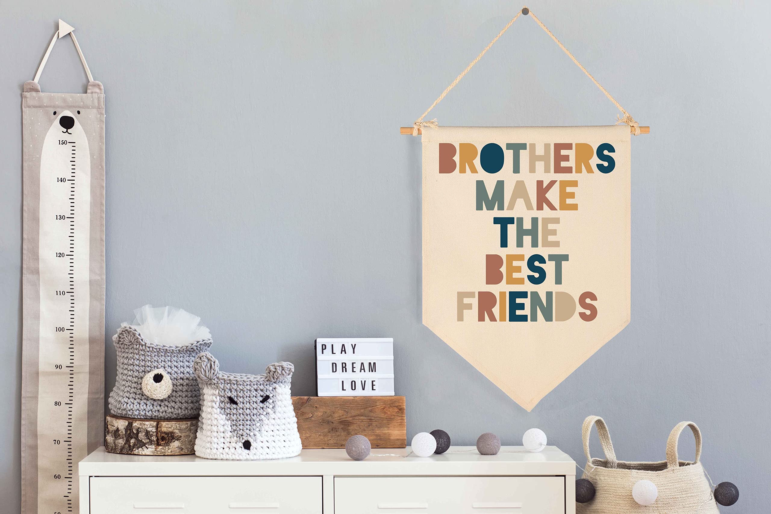 Brothers Make The Best Friends-Canvas Hanging Pennant Flag Banner Wall Sign Decor Gift for Nursery Bedroom Playroom Game Room Front Door Baby Kids Girl Boy Girl Teen-Birthday Christmas Gift