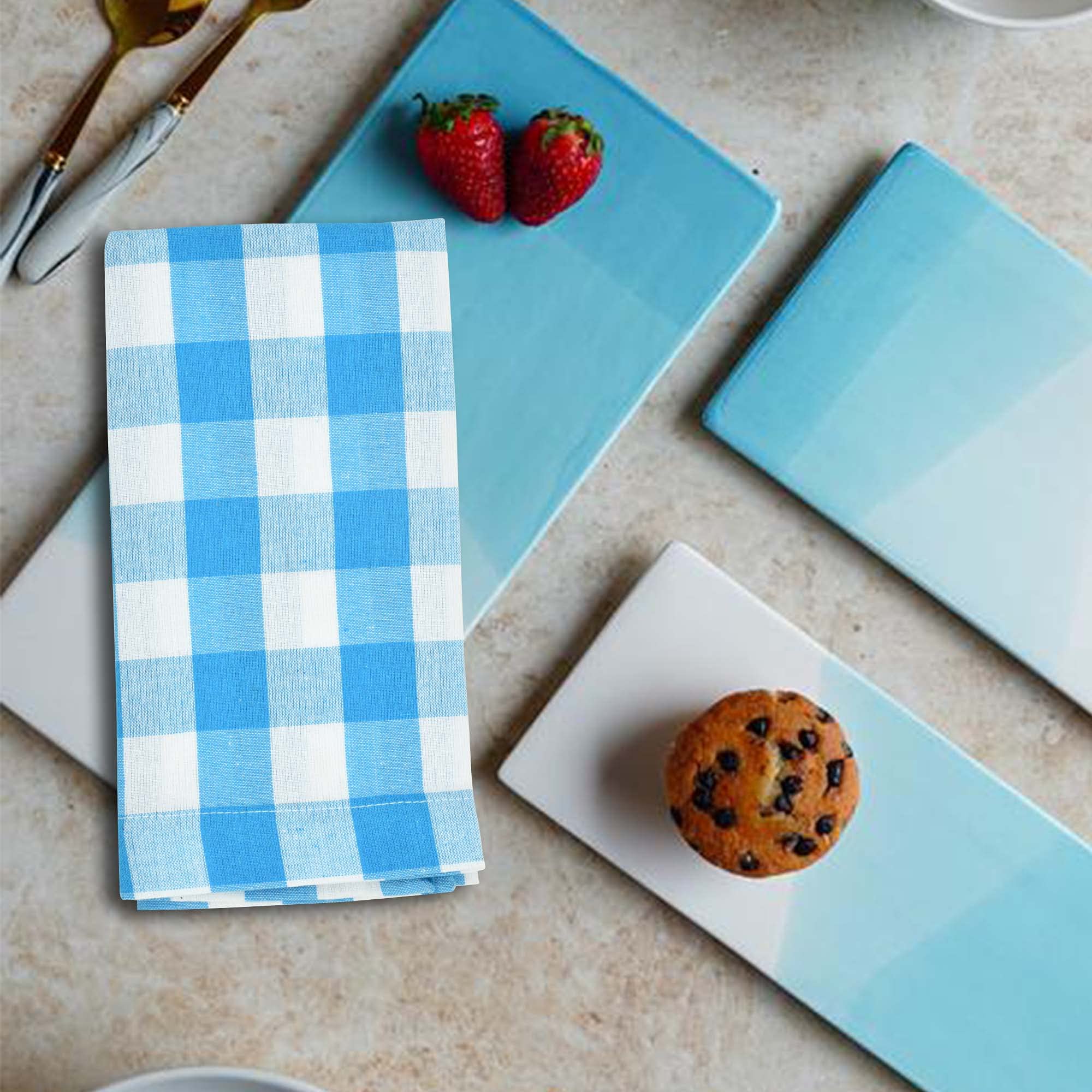 Micasa D  Cor 100% Cotton Buffalo Check Gingham Plaid Woven Cotton Napkin In Wedding Napkins,Cocktails Fabric Napkins & Generous
