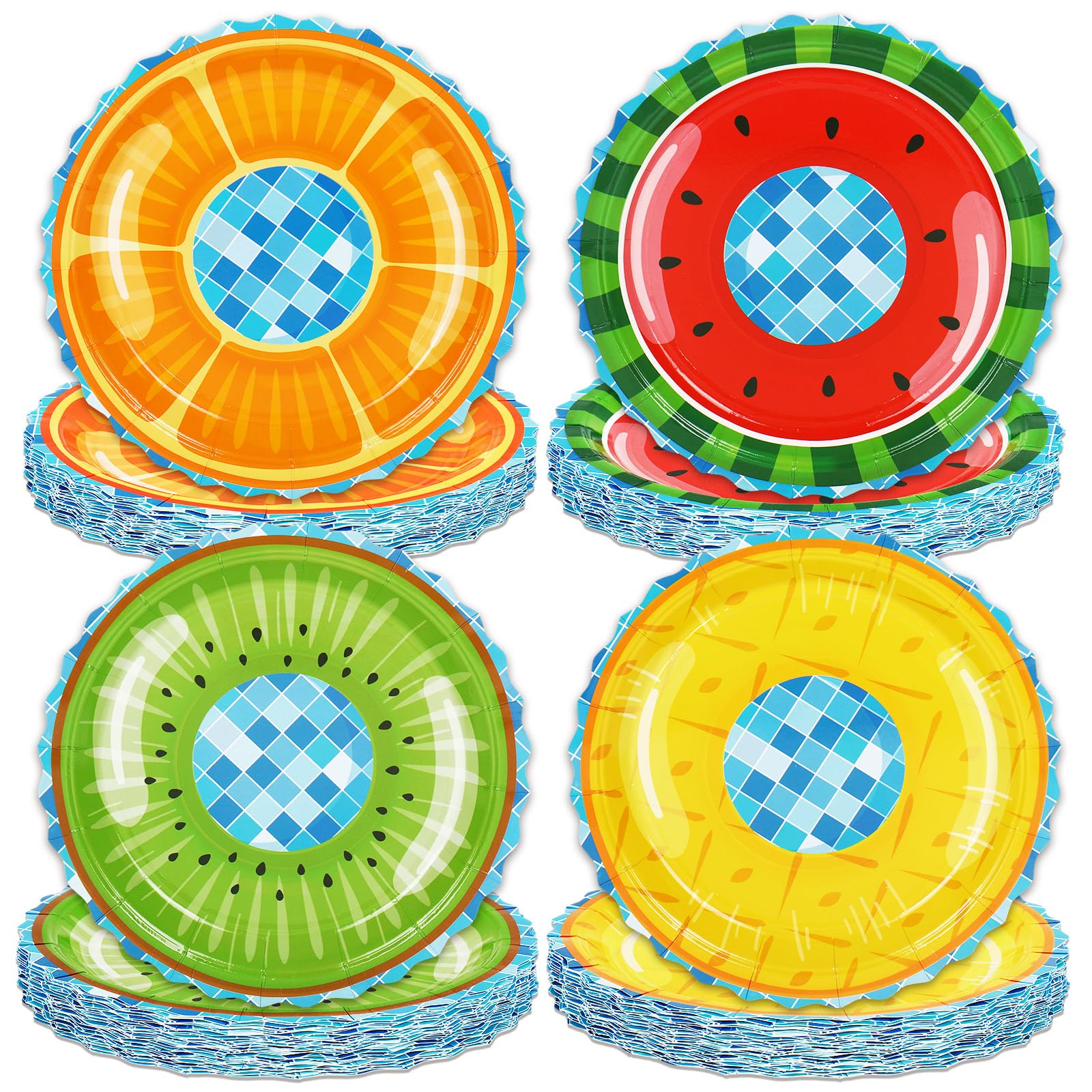 JarThenaAMCS 40Pcs 40Pcs Summer Beach Paper Plates 9 Inch Summer Fruit Pool Floats Disposable Plates Birthday Party Disposable P