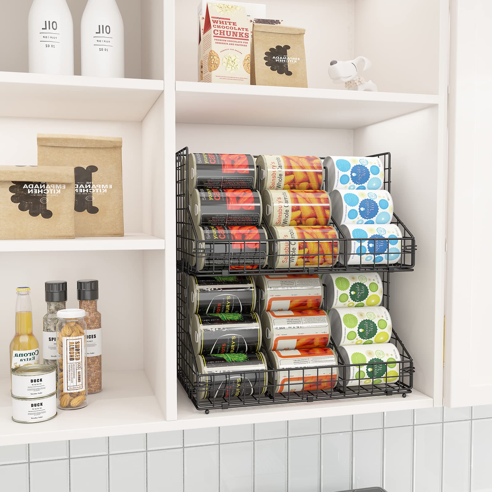 Jksmart 2 Pack Stackable Can Rack Organizer For Pantry Storage,Can Dispensers With 4 Adjustable Dividers, 2-Tier Metal Wire Bask