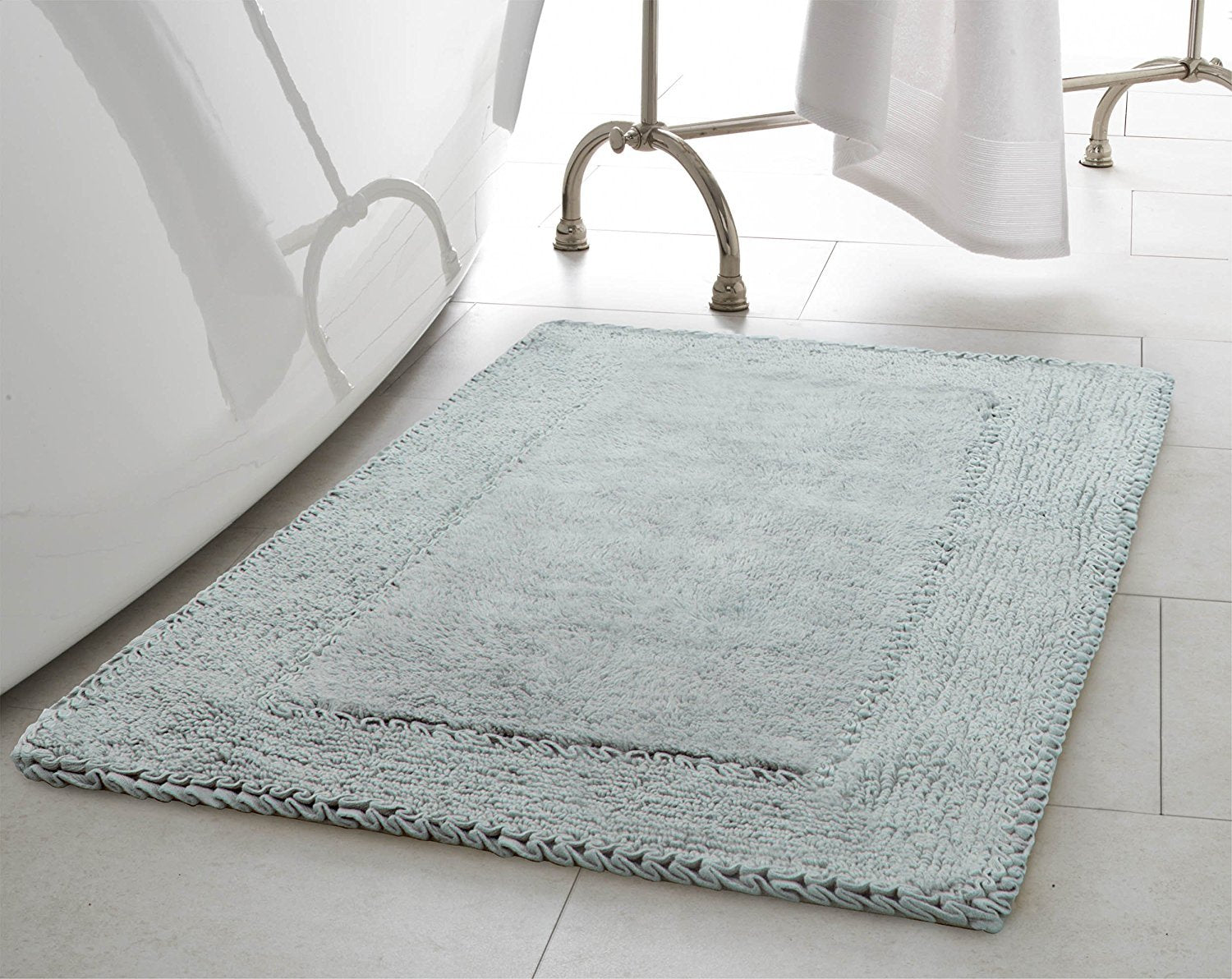 Laura Ashley Ruffle Cotton 17'' X 24'' Bath Rug, Aqua