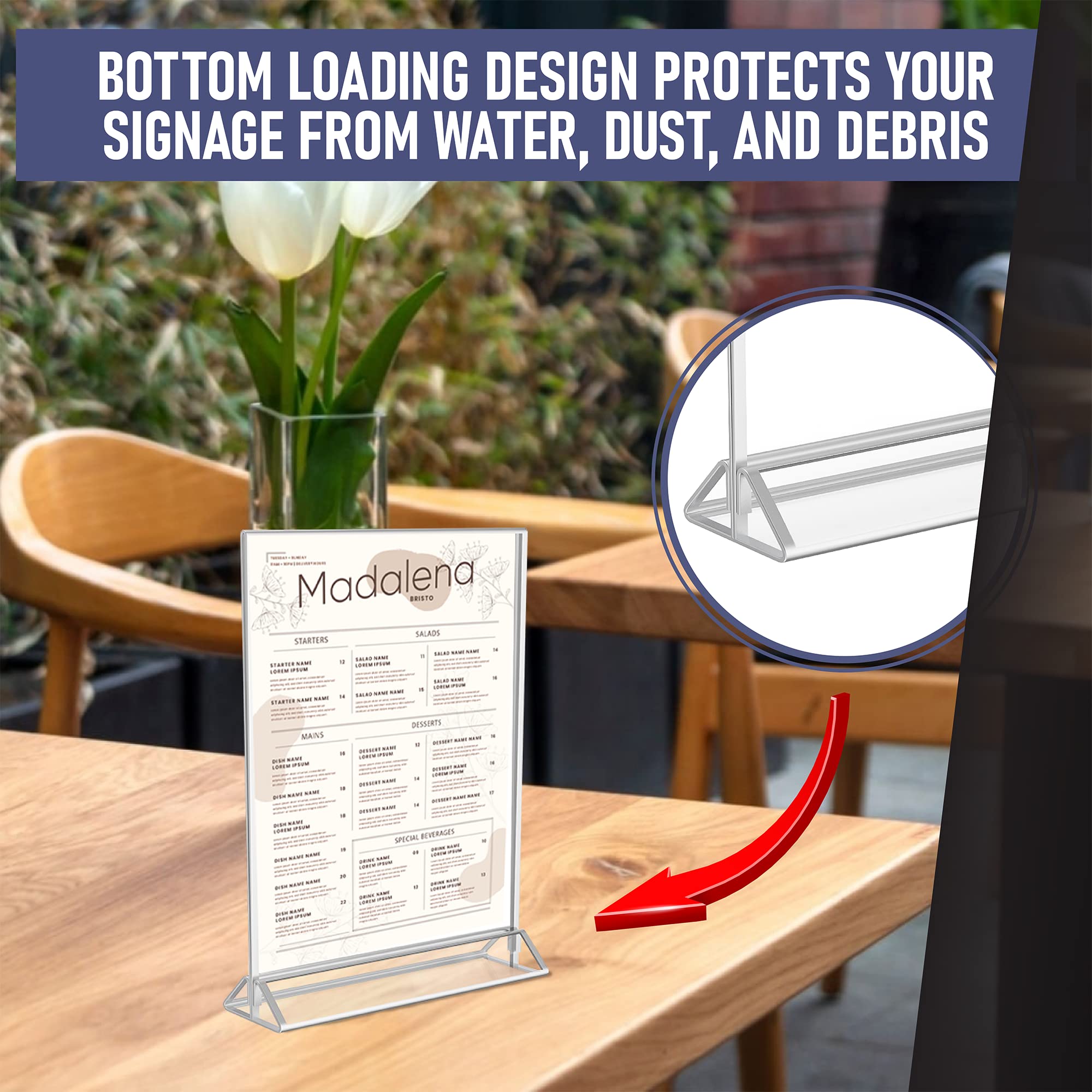 Silver Picture Frames Double Sided - 6 Pack - 4x6 Acrylic Silver Table Number Holders  Clear Easel Table Stands for Signs  Silver Frames for Wedding Table Numbers  Menu Holder  Photo Frame