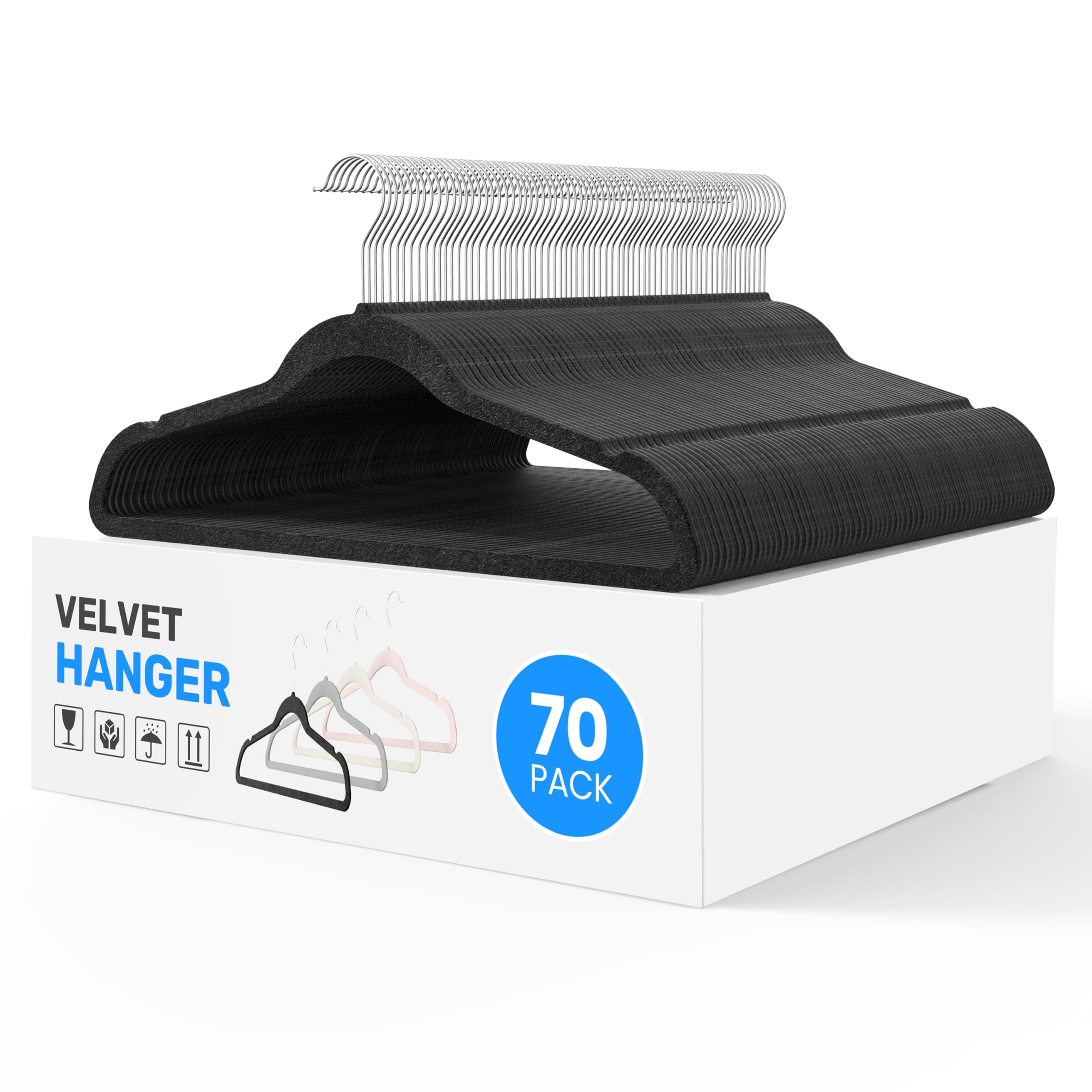 Simple Deluxe 70 Pack Velvet Hangers, Non-Slip Felt Hangers With Shoulder Notches, Space Saving Heavy Duty Clothes Hangers For C