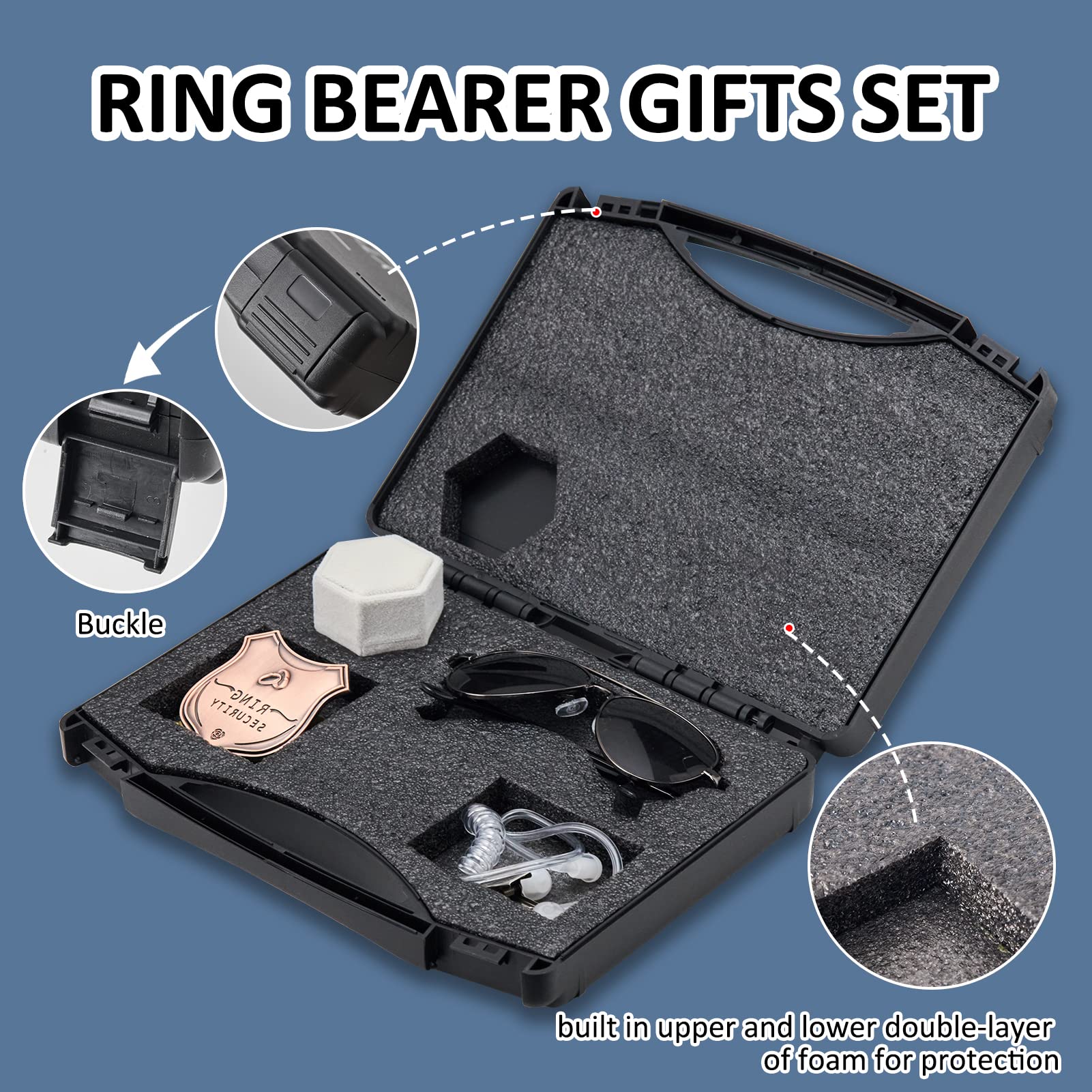 Newbyst Ring Bearer Security Wedding - Ring Box Gifts for Wedding Security, Kids Toy Badge Include 1PCS Sunglass, 1PCS Acoustic