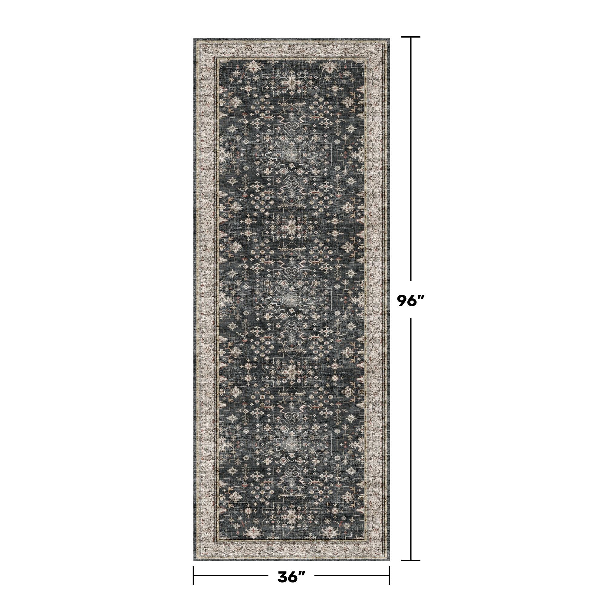 Black Washable 8ft Long Runners for Hallways, 3x8 Kitchen Runner Rug, Entryway Indoor Runner, Non Slip Boho Vintage Floor D  cor