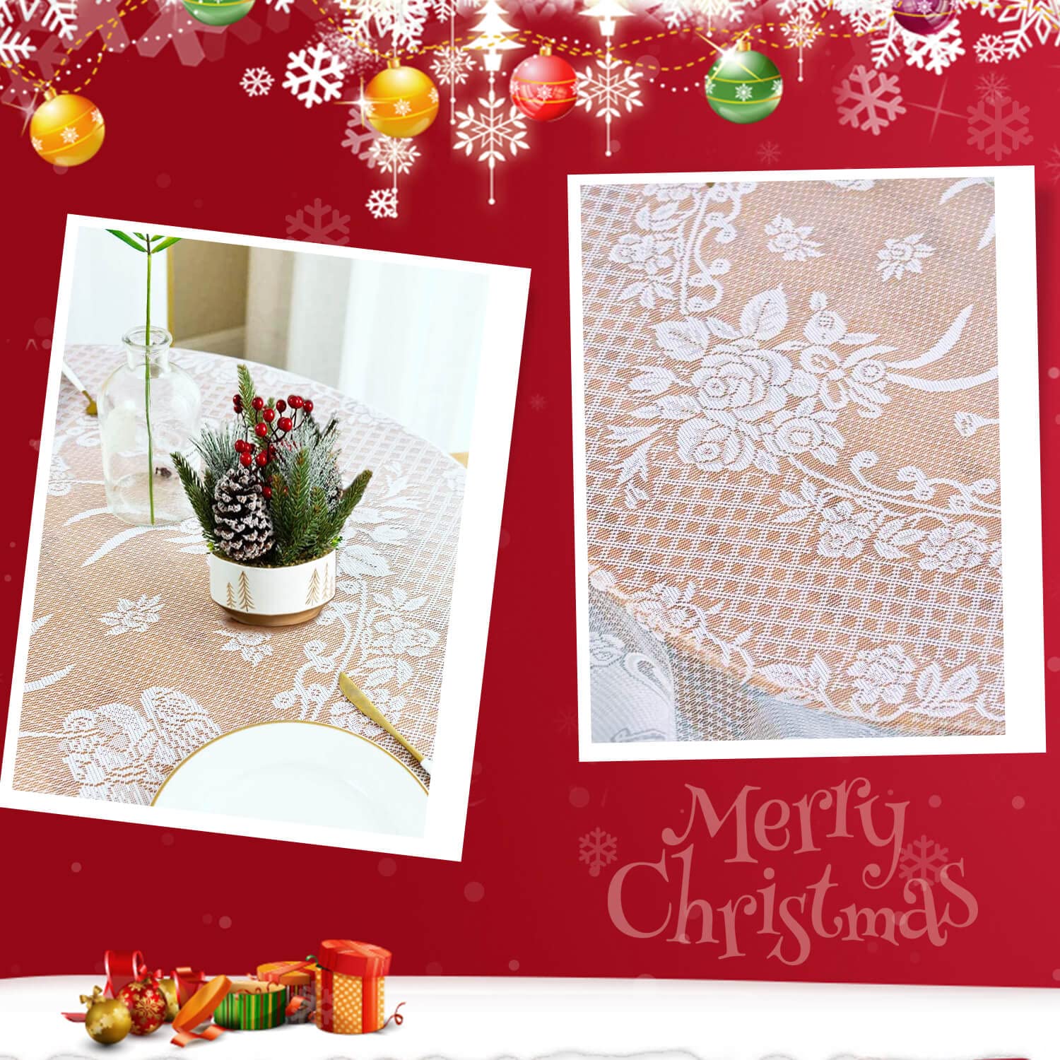 Wubodti Christmas White Lace Rectangular Tablecloths Angel Pattern Floral Embroidered Table Linens For Baby Showers Wedding Part