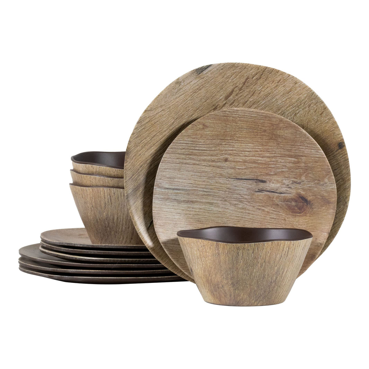 Craft & Kin Melamine Dinnerware Sets - 12 pcs Melamine Plates Outdoor Plates Summer Plates and Bowls Sets Melamine Plates Ideal