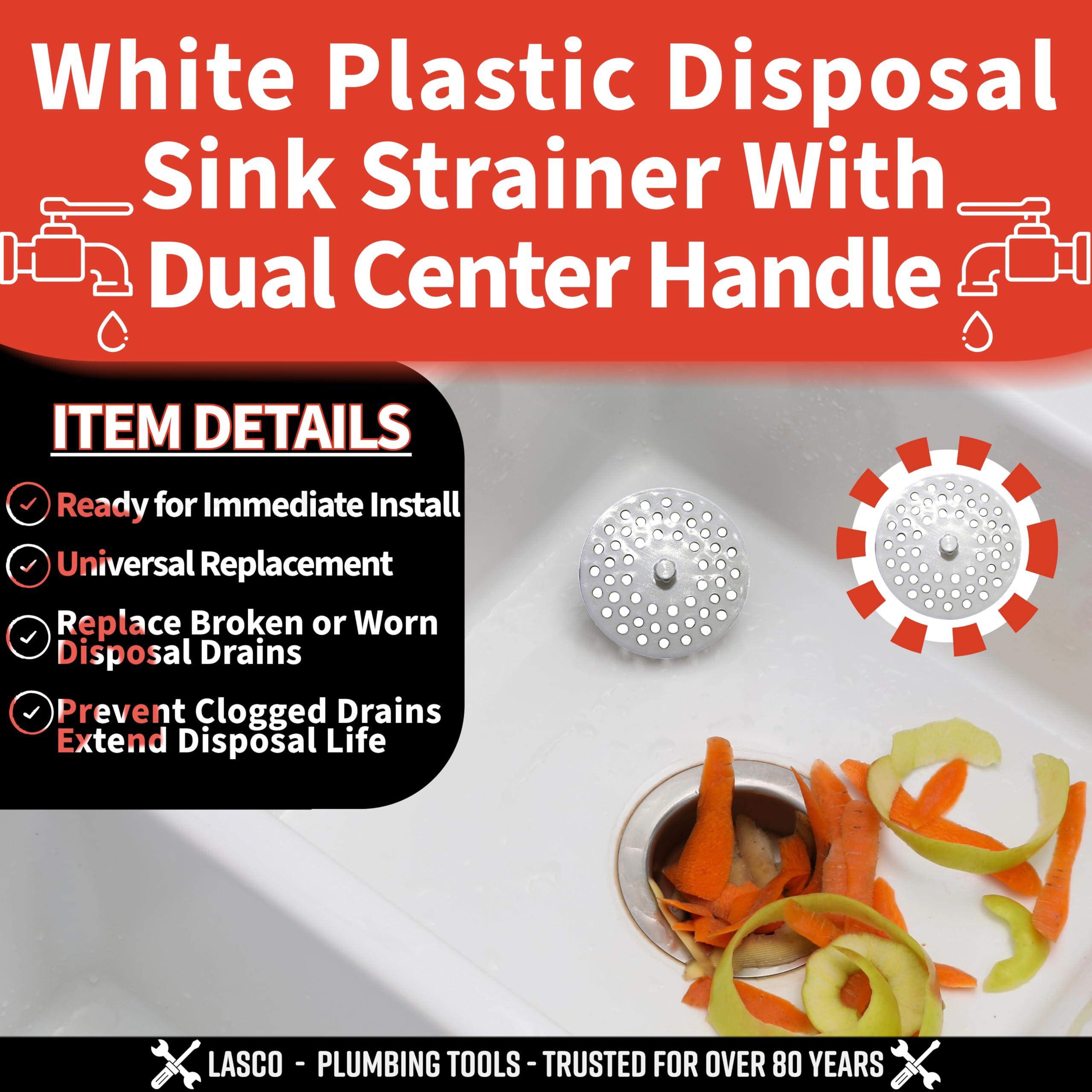 Lasco 02-4021 White Plastic Disposal Sink Strainer Fits Most