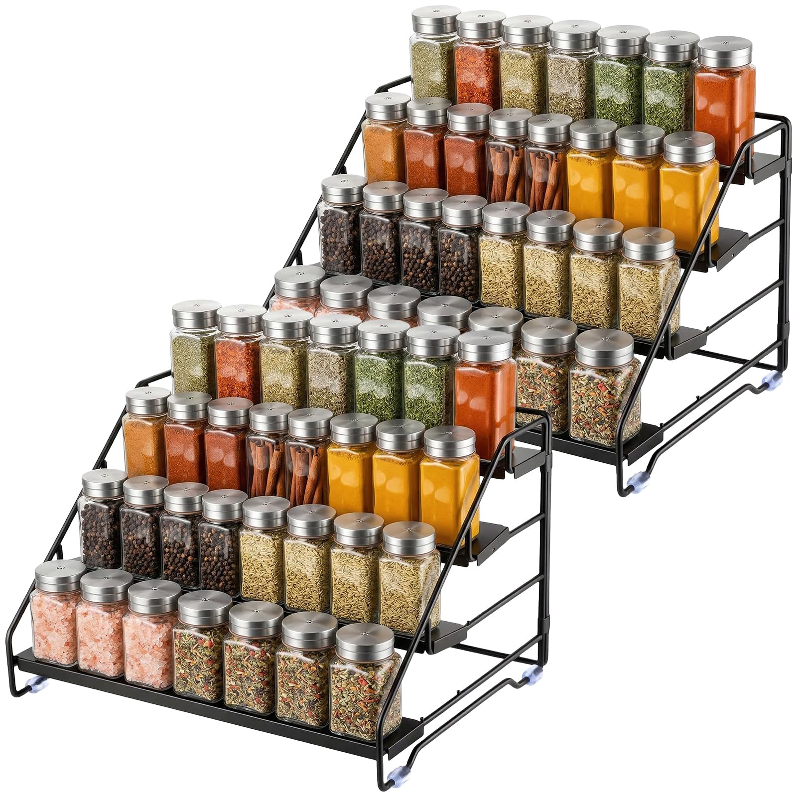 kenaeooe 2 Pack 4 Tier Spice Rack Organizer for Cabinet Adjustable Depth Metal Spice Organization for Cabinet, Countertop Pantry