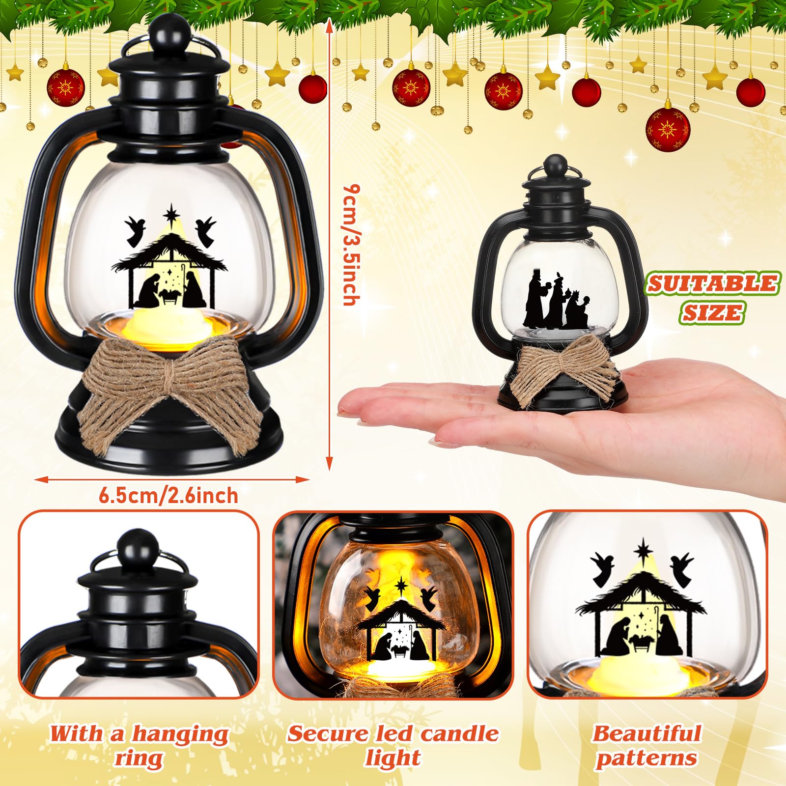 ROCEEI 24 Pcs Christmas Mini Religious Lantern Nativity Scene Table Centerpiece Decorative The Birth of Jesus Small Portable Lan