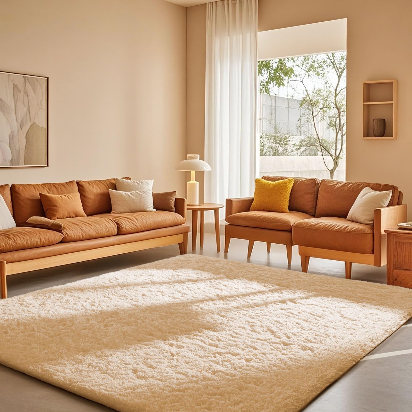 Ophanie Beige Rugs for Living Room Bedroom, 6x9 Fluffy Fuzzy Furry Carpet, Plush Soft Shaggy Bedside Indoor Floor Area Rug for K