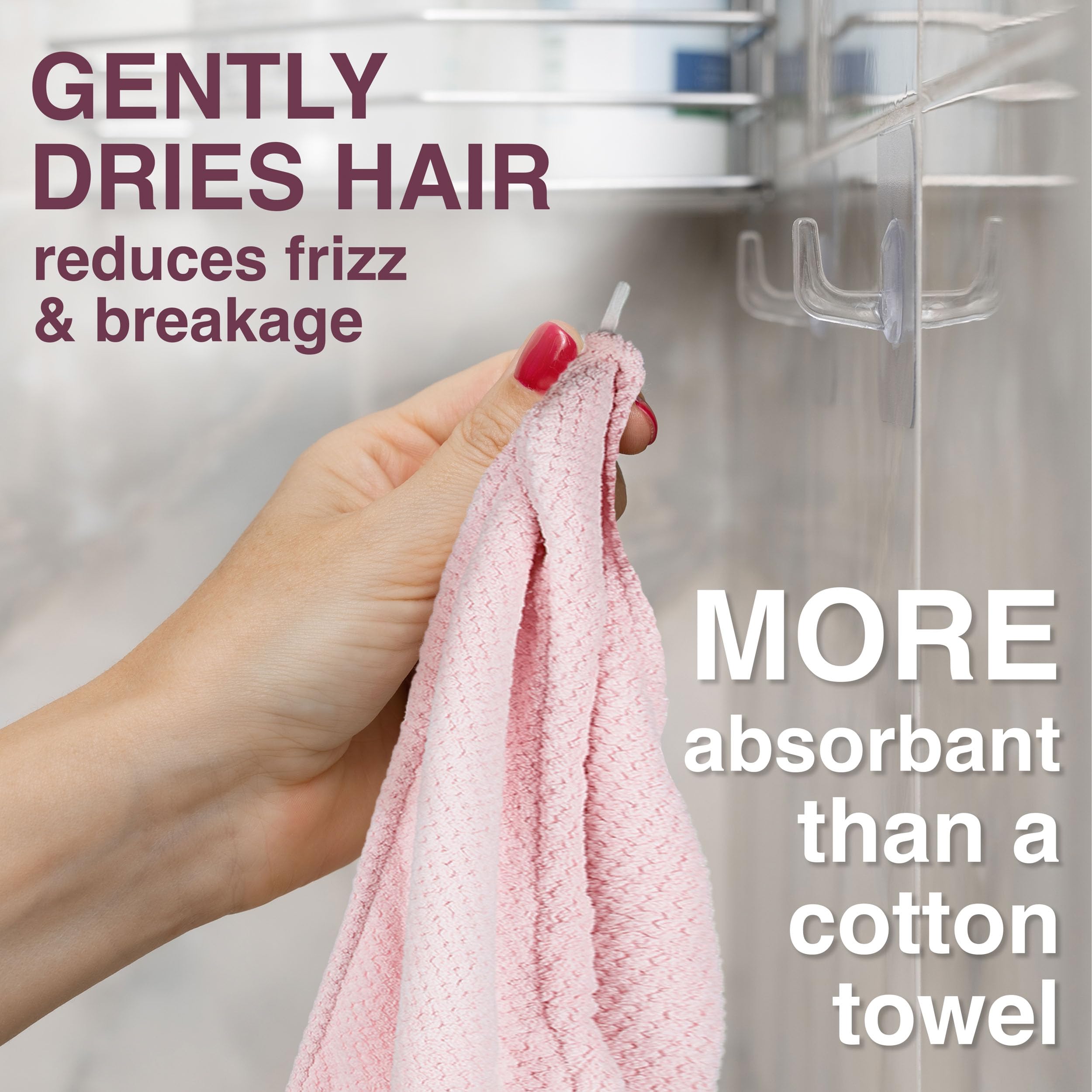 Expressions Microfiber Hair Towel in Pink - 1pc Super Soft Ultra Absorbent Hair Towel, Luxury Hair Care Towel, Gentle Hair Dryin