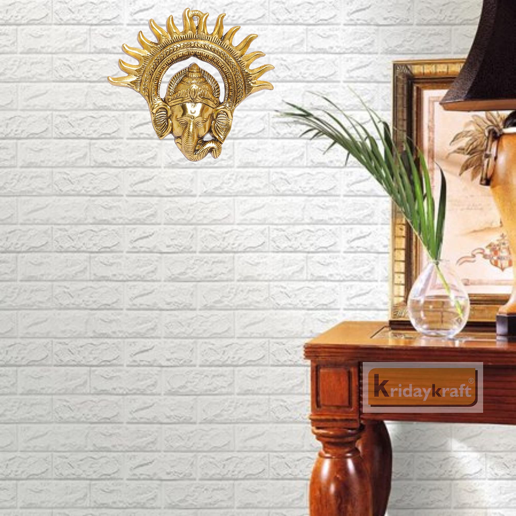 Prince Home Decor & Gifts Metal Golden Ganesha Wall Hanging Sculpture Lord Ganesh Idol Ganpati Lucky Feng Shui Wall Decor Arts,R