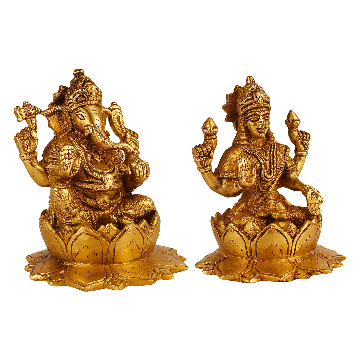 Artvarko Brass Ganesha Laxmi Ganesh Lakshmi Bhagwan Idol Sitting On Lotus Ganpati Murti Statue For Home Office Success Entrance