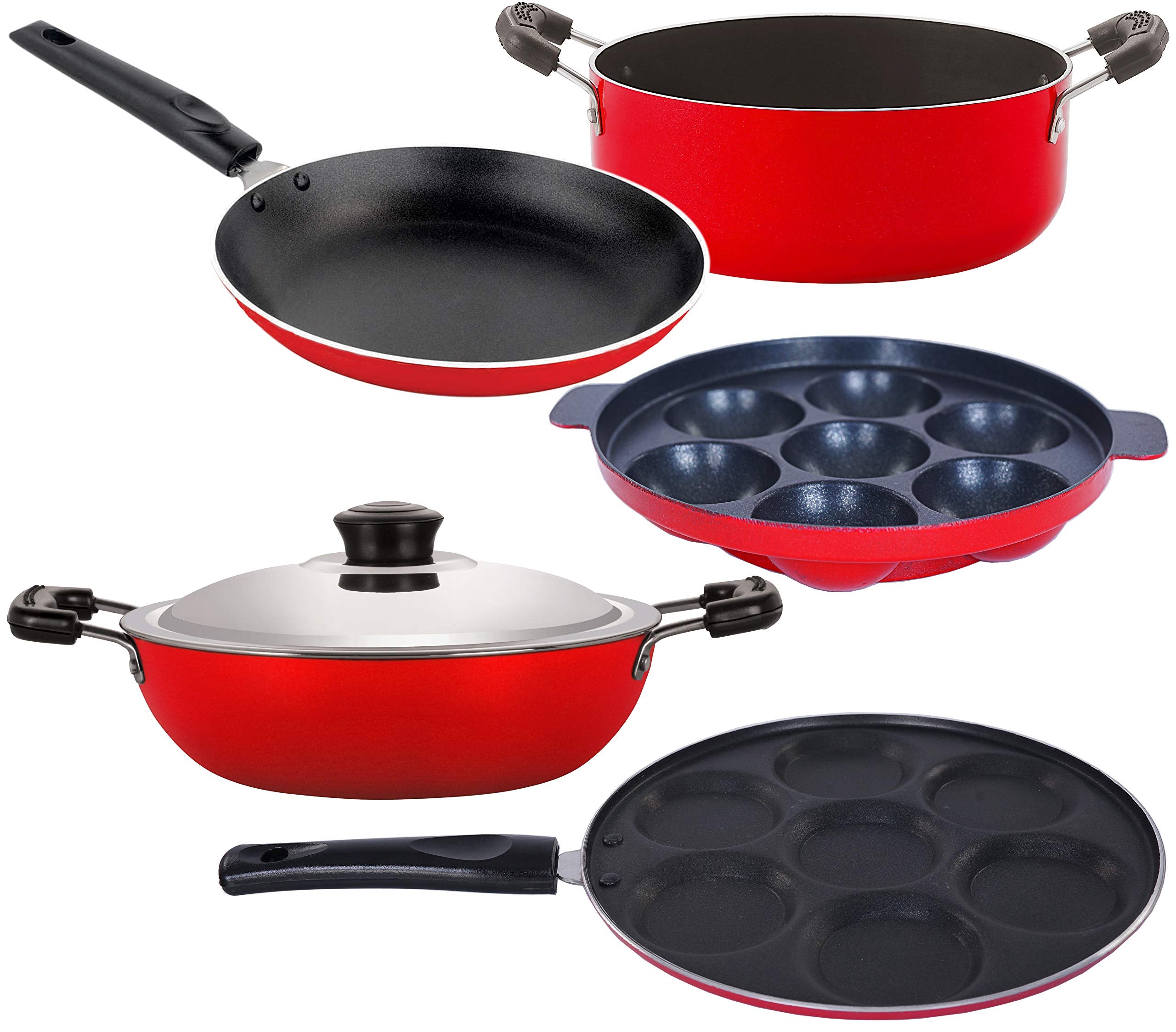 Nirlon NonStick 5 Piece Rust Free Gas Compatible Cookware Essential Set Offer With Steel Lid