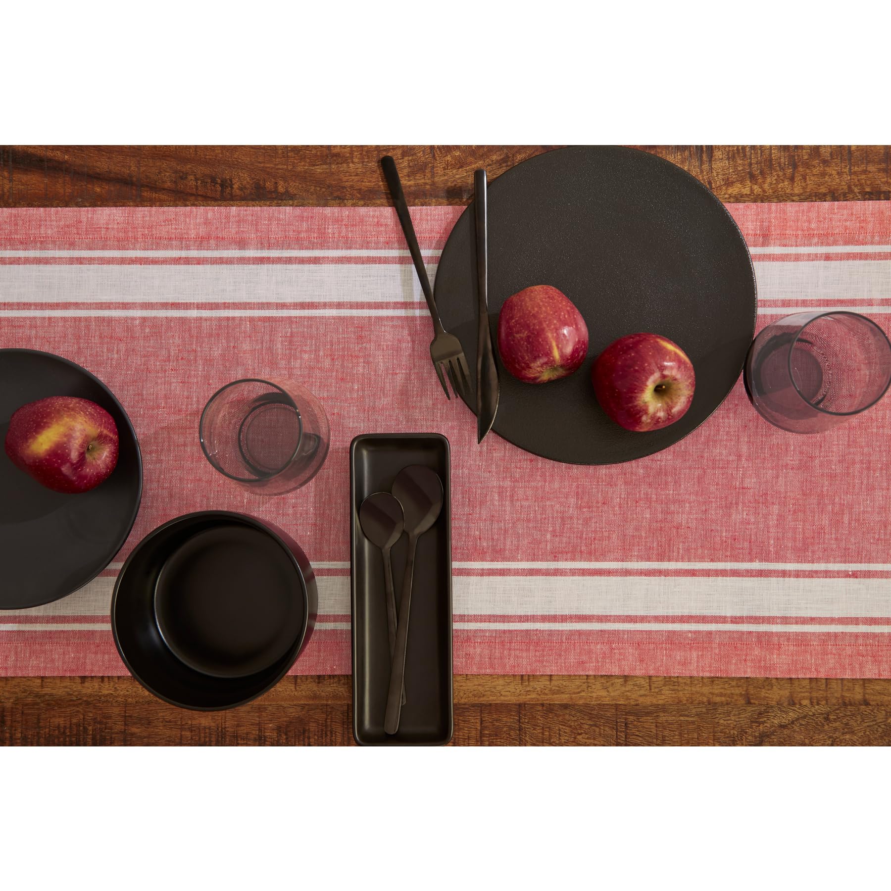 Solino Home Stripe Linen Red And White Table Runner 108 Inches Long - 100% Pure Linen Farmhouse Stripe Dining Table Runner 14 X