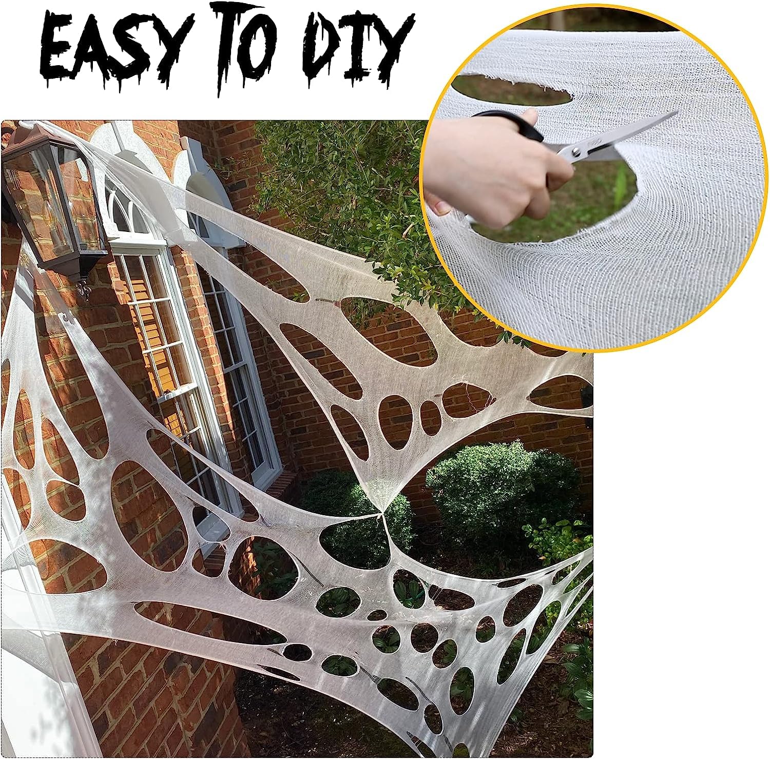 Joyseller 2 Packs Spider Web Halloween Decorations Outdoor, Stretchy 900 Sqft Halloween Spider Web, Cut-Your-Own Flexible Spider