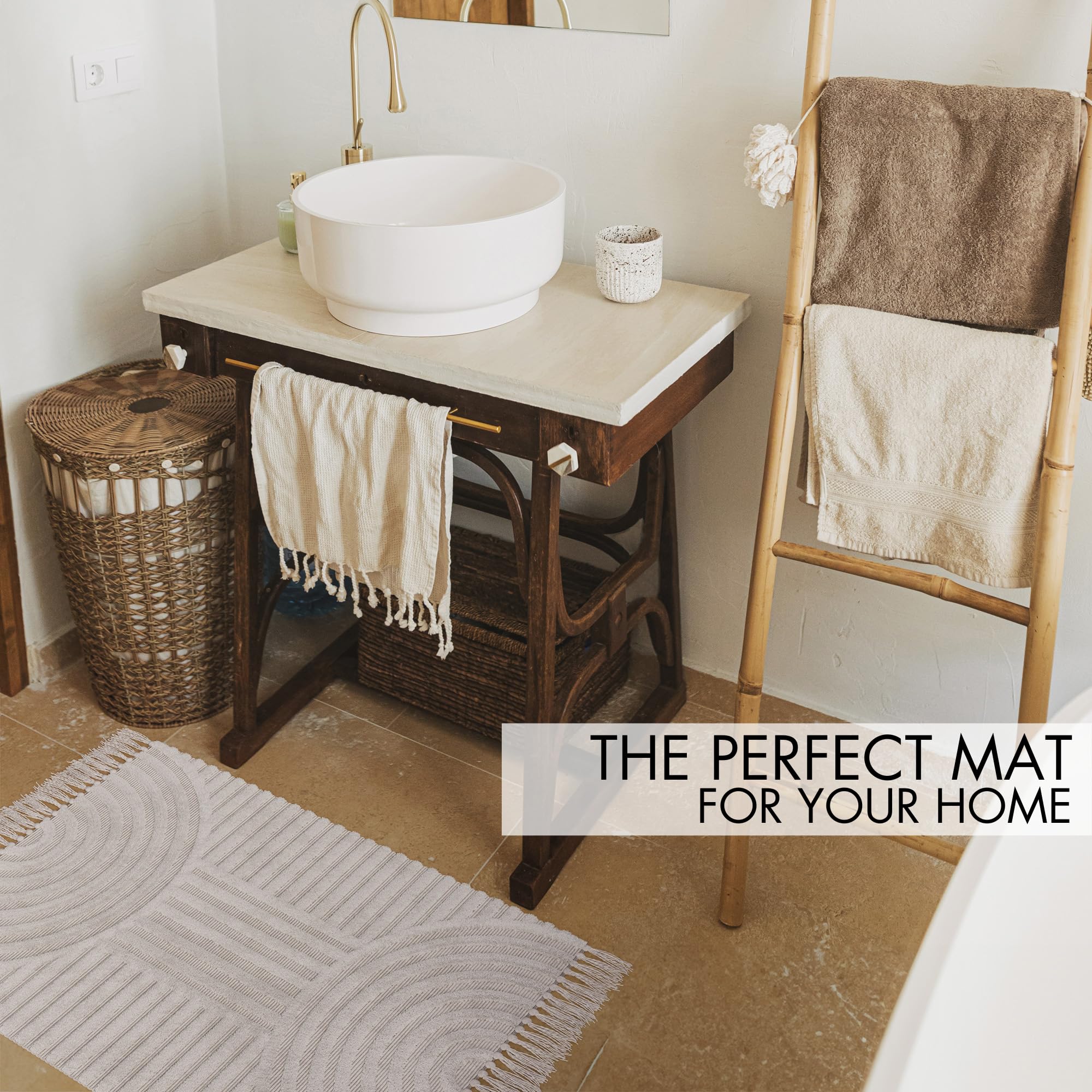 Kibaga Beautiful Boho Rug With Tassels For Your Bathroom - Soft 2 X 3 Ft. Cotton Rug Fits Perfectly Into Your Bath - Washable, N