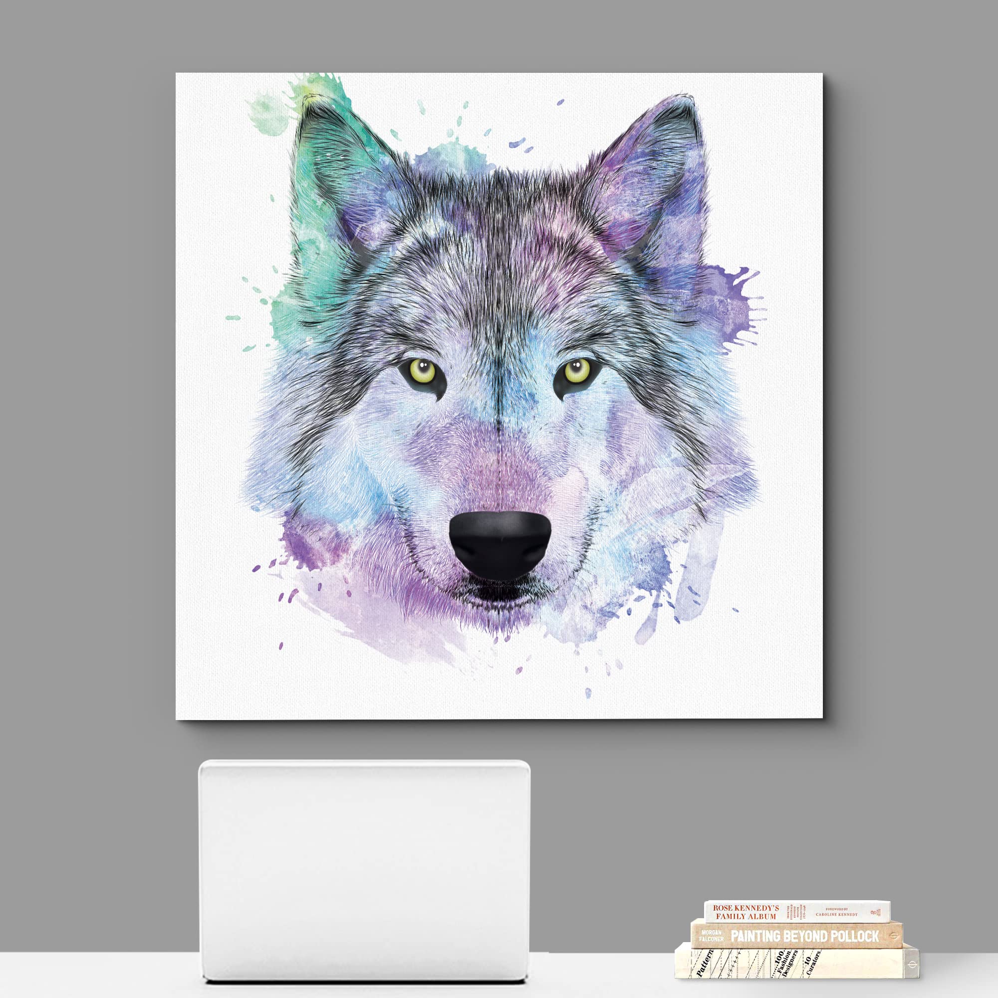 Wall26 - Fun And Colorful Splattered Watercolor Wolf - Canvas Art Home Art - 16X16 Inches