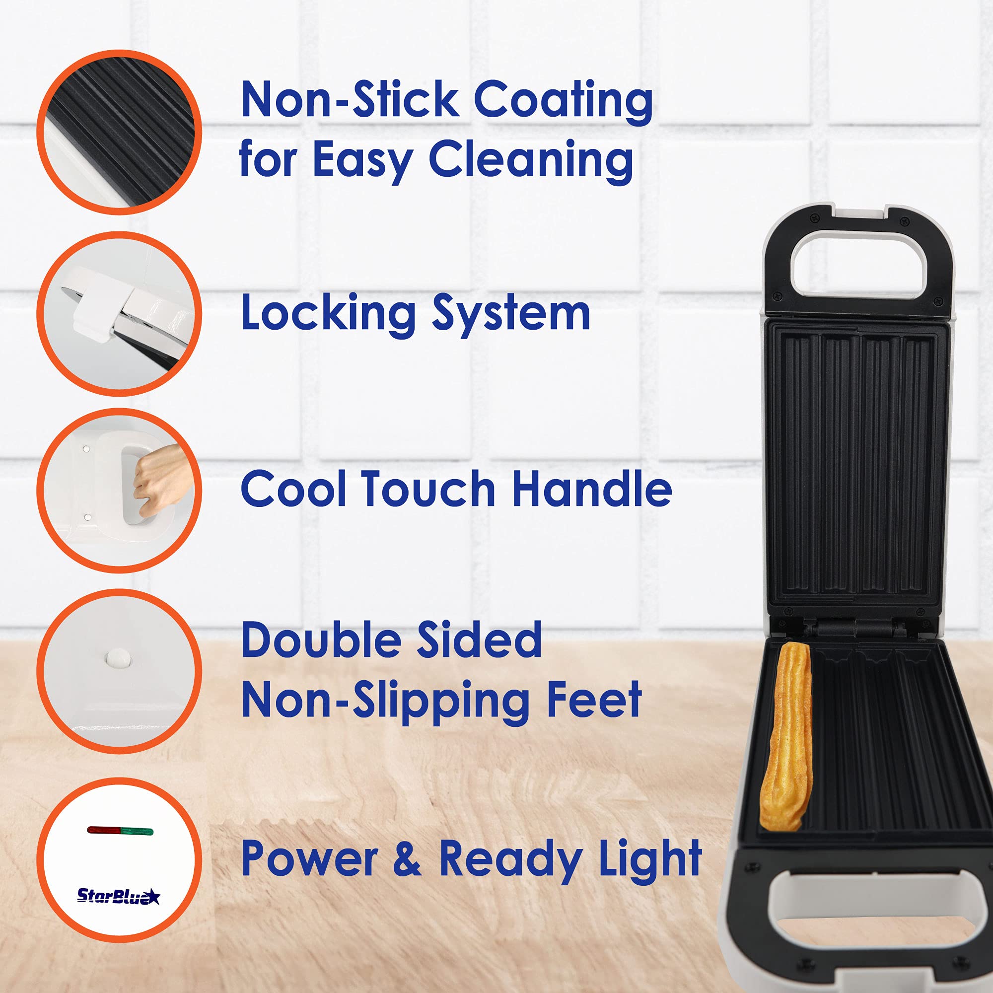 Churro Maker By Starblue With Free Recipe E-Book - Cook Healthy And Oil-Free Churros In Just Minutes 110-120V 60Hz 750W (Model: