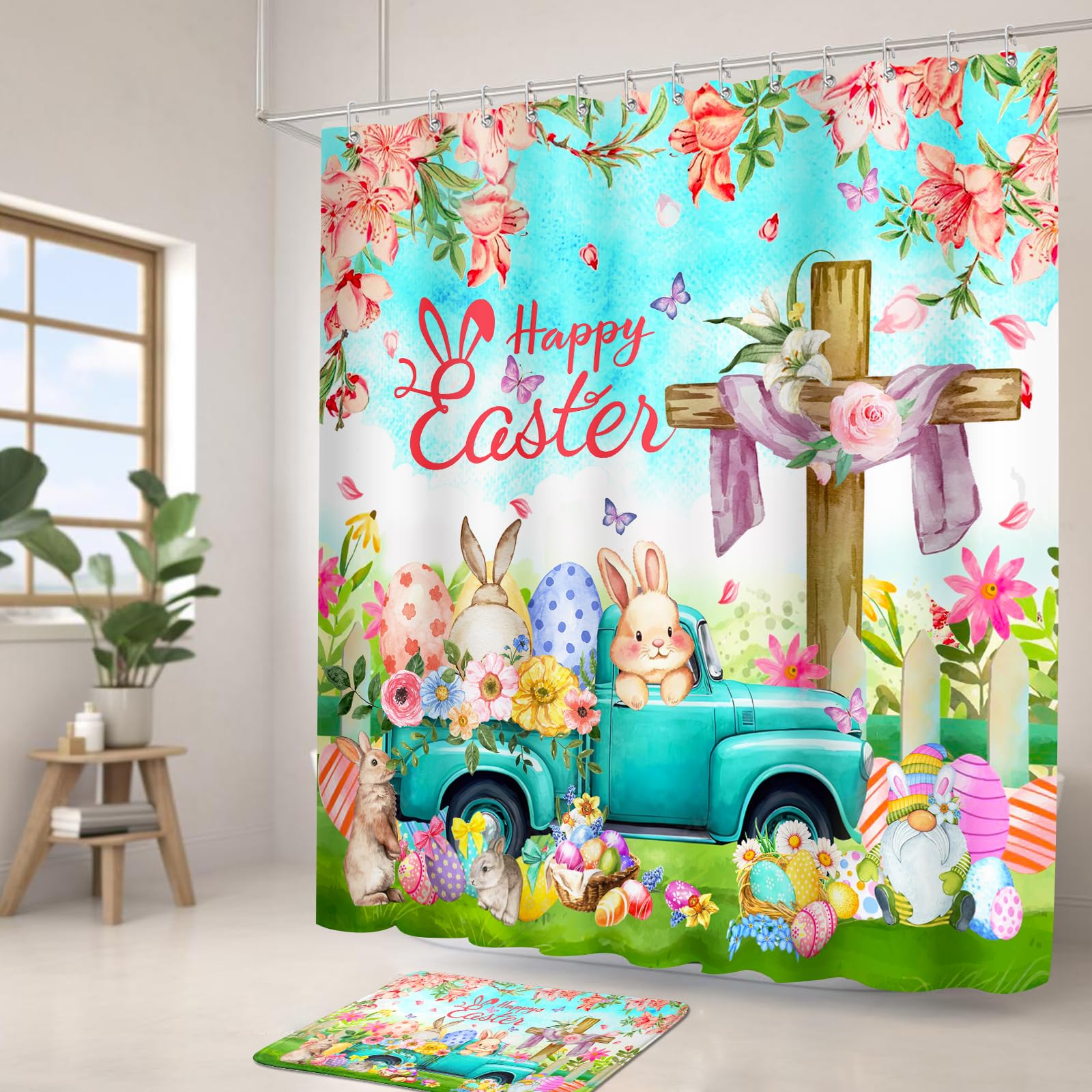 Lutto Easter Shower Curtain, Colorful Spring Shower Curtains For Bathroom, Easter Shower Curtains For Bathroom, Easter Spring Bu