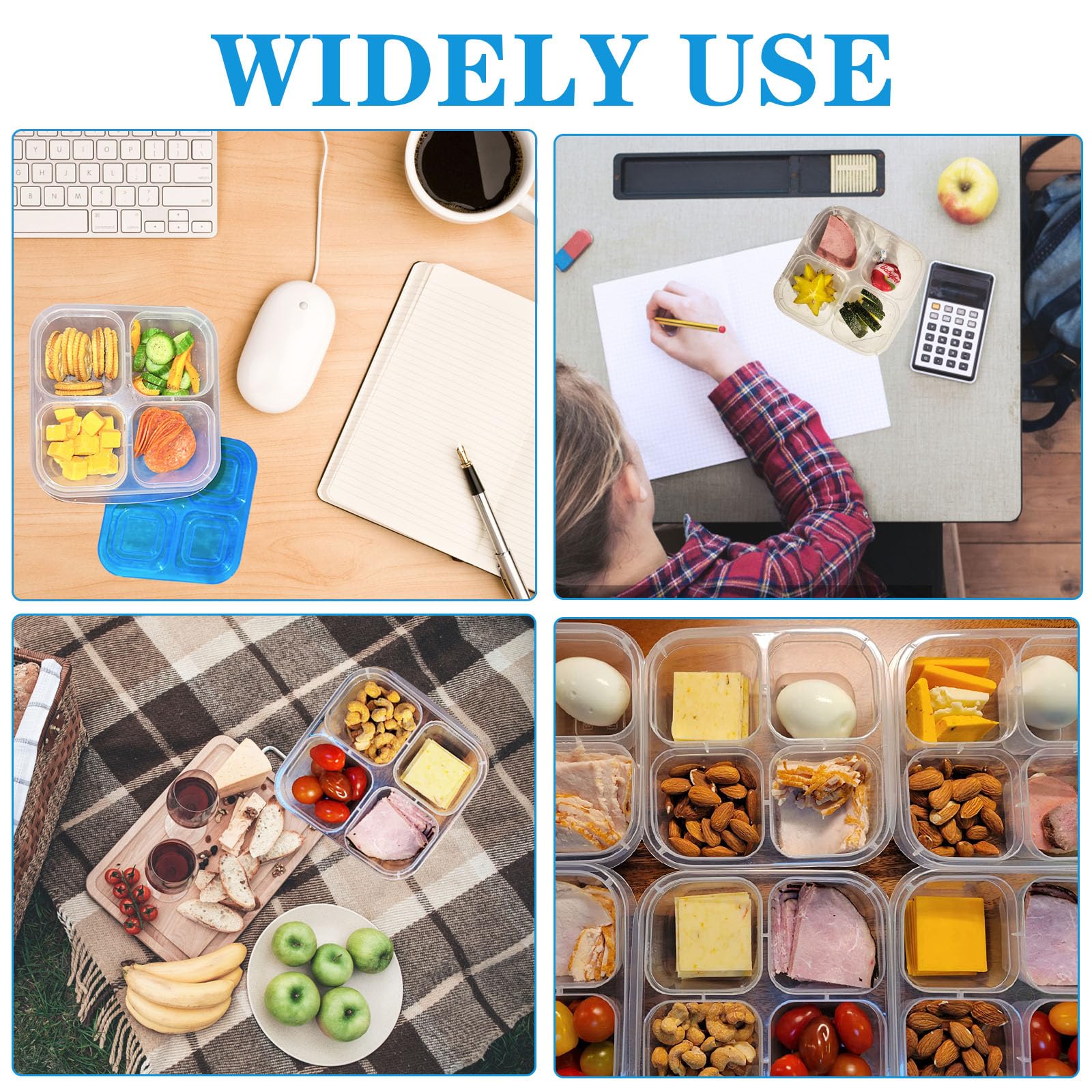 10 Pcs Snack Bento Boxes,4-Compartment Lunch Containers,Reusable Food Container With Lid For Travel,School,Work,Kids Adults