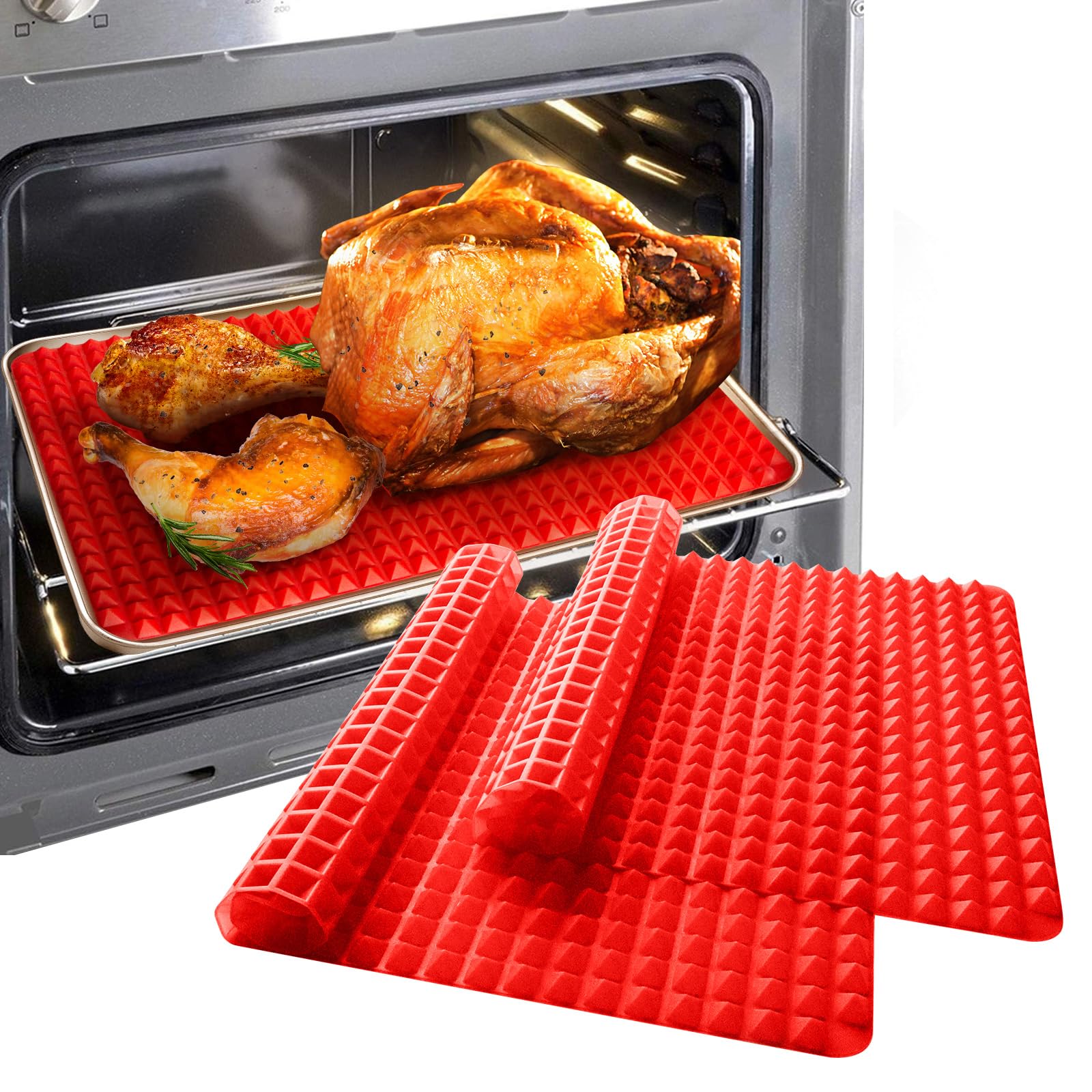 Silicone Baking Mat Sheets For Oven Mats Cooking Pan 16''X11'' 6.7''X6.7'' 2 Pack Non-Stickfor Oven Grilling Bbq (2 Pack Red 16'