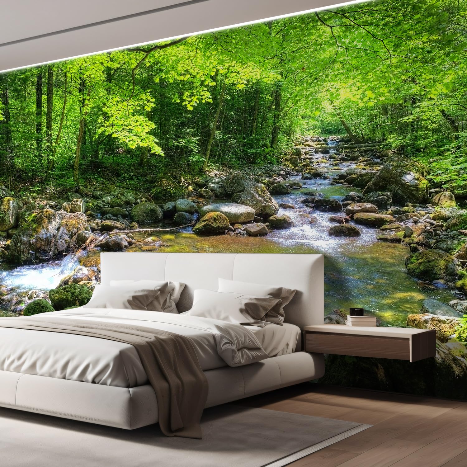 Wall26 - Fall Forest Stream Smolny In Russian Primorye Reserve - Removable Wall Mural | Self-Adhesive Large Wallpaper - 100X144