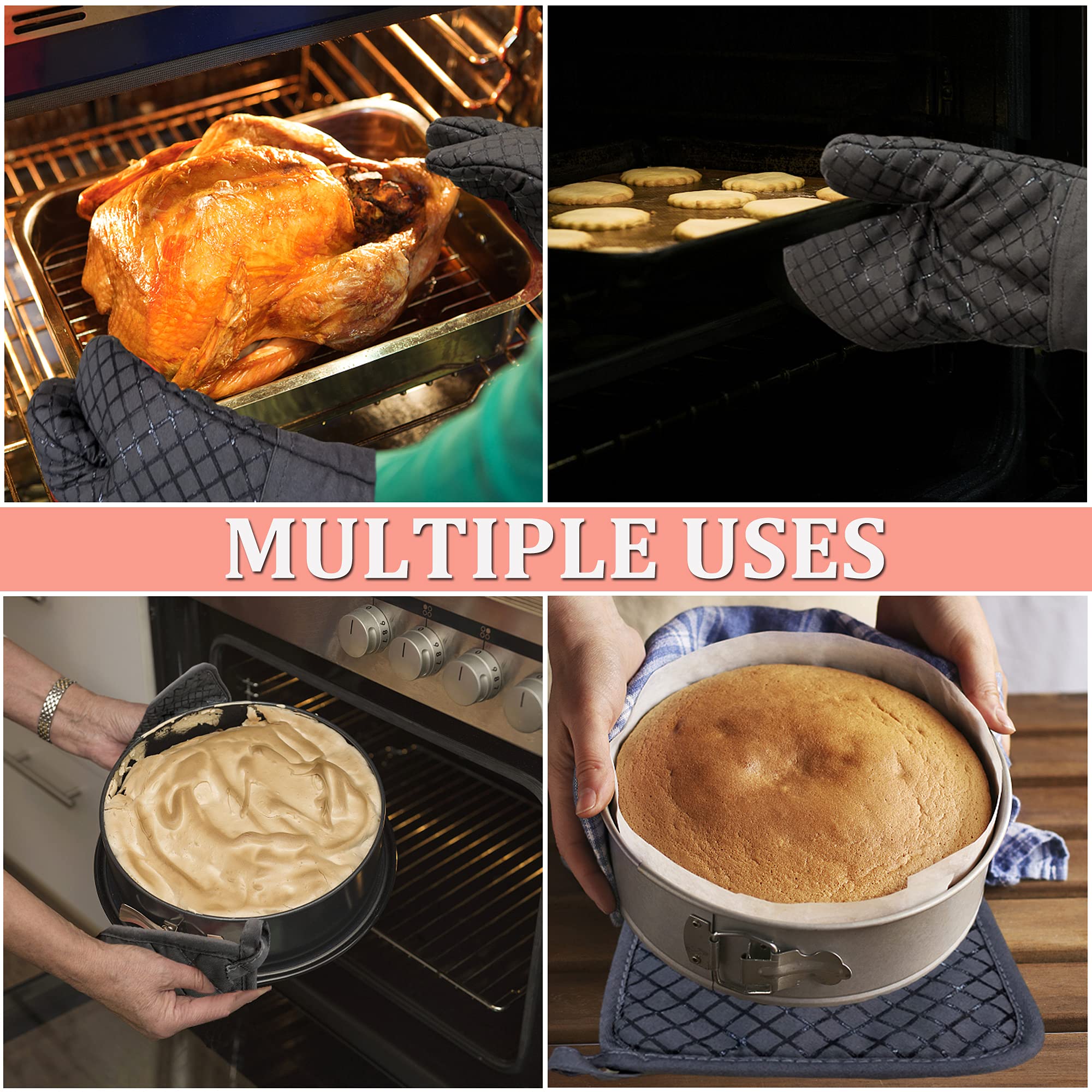 4 Pcs Oven Mitts And Pot Holders,500F High Heat Resistant Kitchen Oven Mitts With Pot Holders,Long Oven Mitts With Recycled Cott