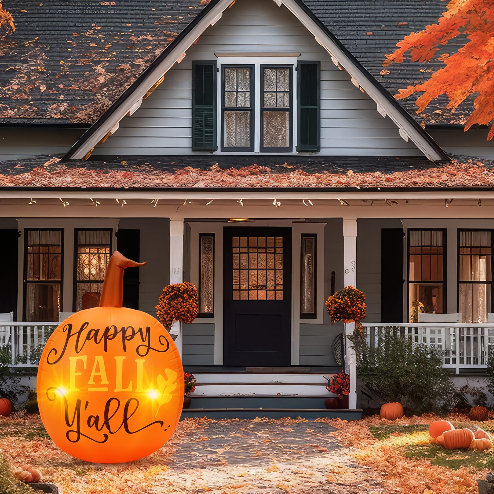 Soulchen Thanksgiving Fall 5.25 ft Pumpkin Inflatable Decorations Blow up Decor Fall Pumpkin with LED Lights Inflatable Decorati