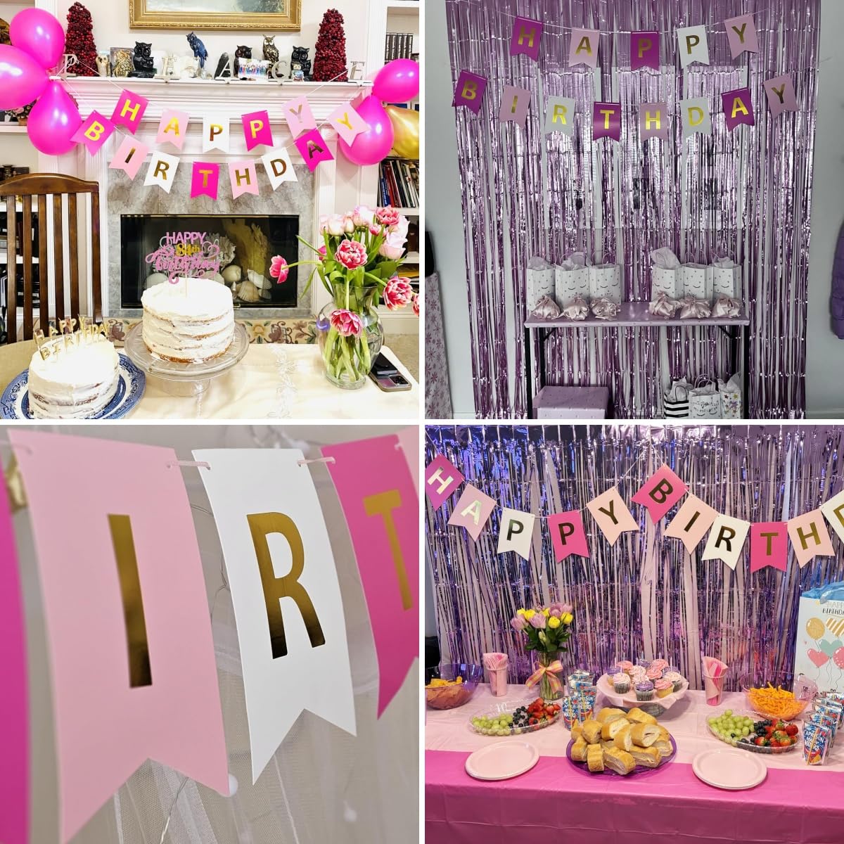 Tri-Color Happy Birthday Banner With Gold Letters, Swallowtail Design Hanging Signs Party Decorations