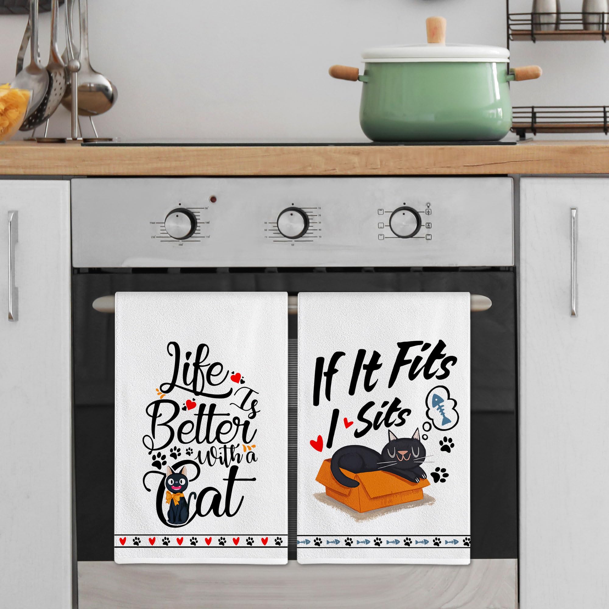 Hexagram Cat Lover Gifts For Women, Funny Cat Kitchen Towels Set Of 4, Cat Mom Gifts, Cat Hand Towels For Kitchen, Housewarming
