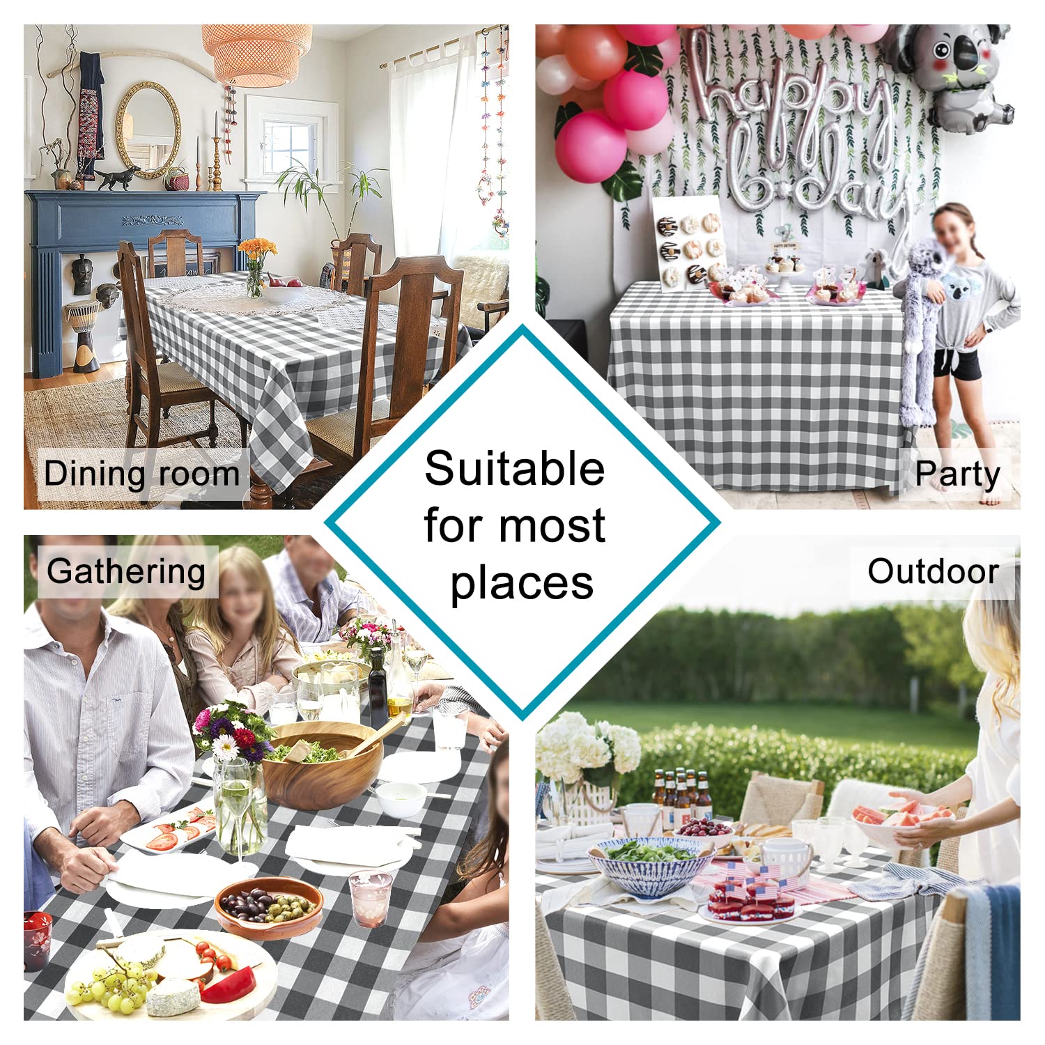 Hiasan Checkered Square Tablecloth - Stain Resistant, Waterproof And Wrinkle Resistant Washable Table Cloth For Dining Room, 54
