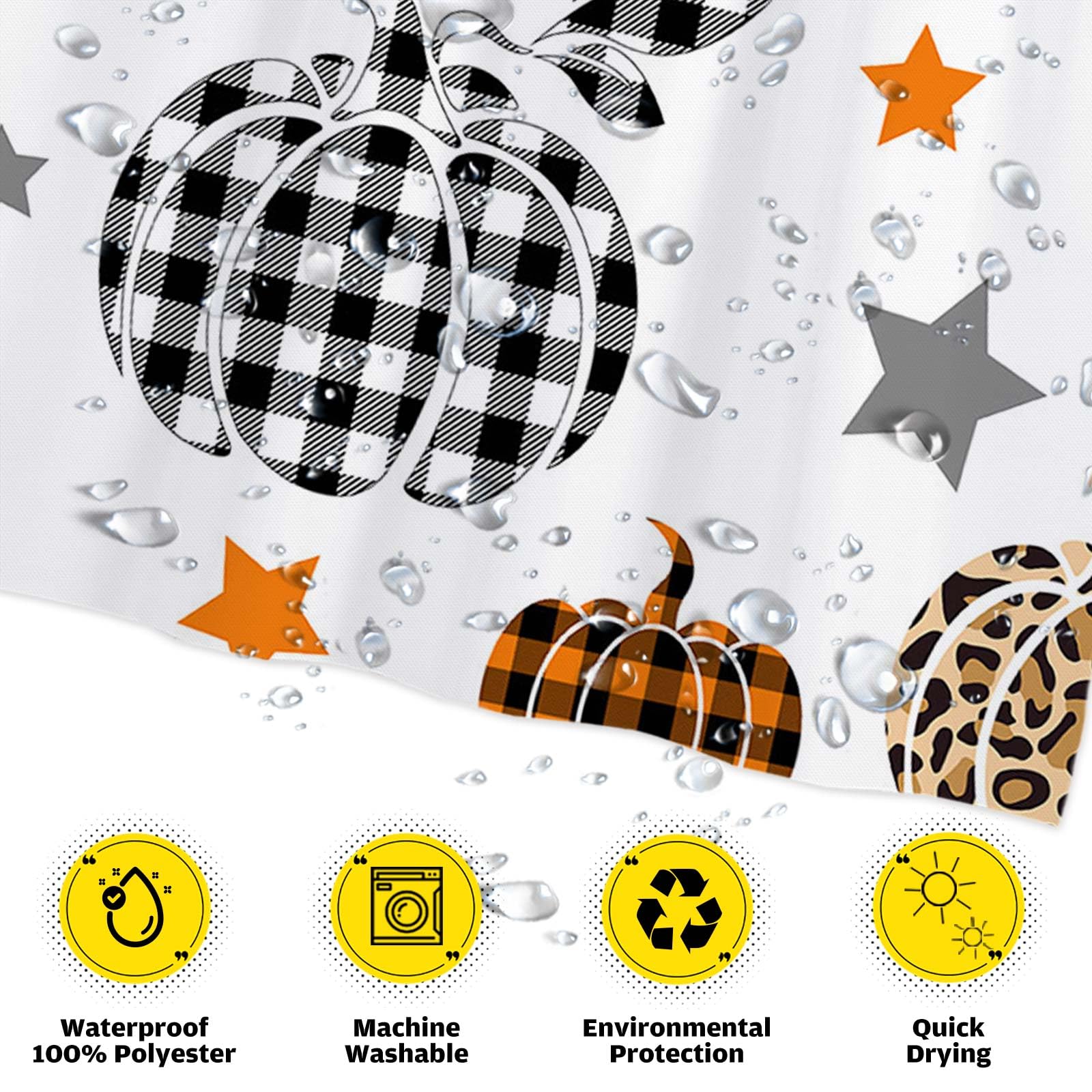Funnytree 72''X72'' Autumn Pumpkin Fall Halloween Thanksgiving Harvest Buffalo Check Farmhouse Shower Curtain For Bathroom Decor