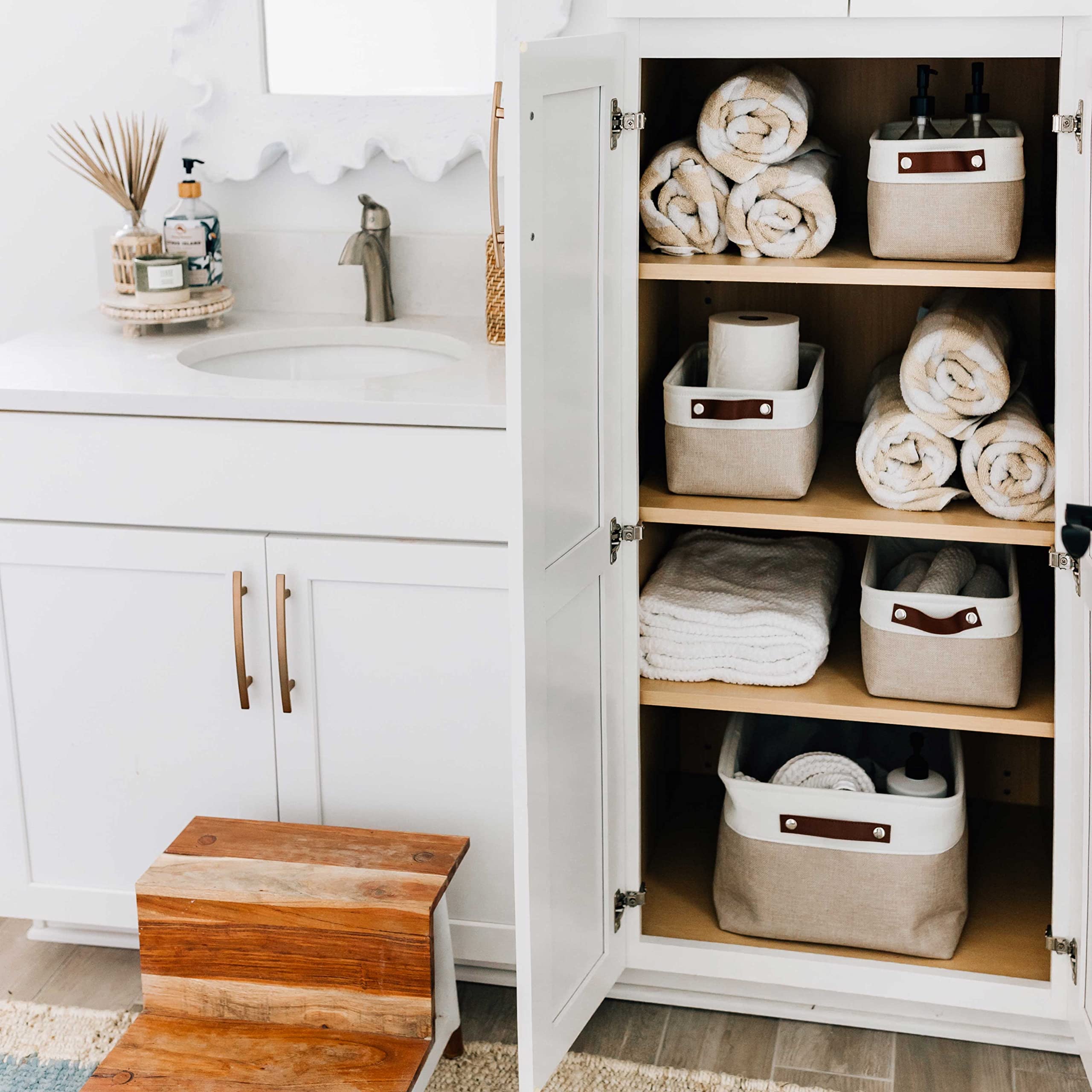 Organihaus Small Fabric Storage Baskets For Shelves 3 Pack | 12X8In Closet Storage Bins For Shelves | Cloth Baskets For Organizi
