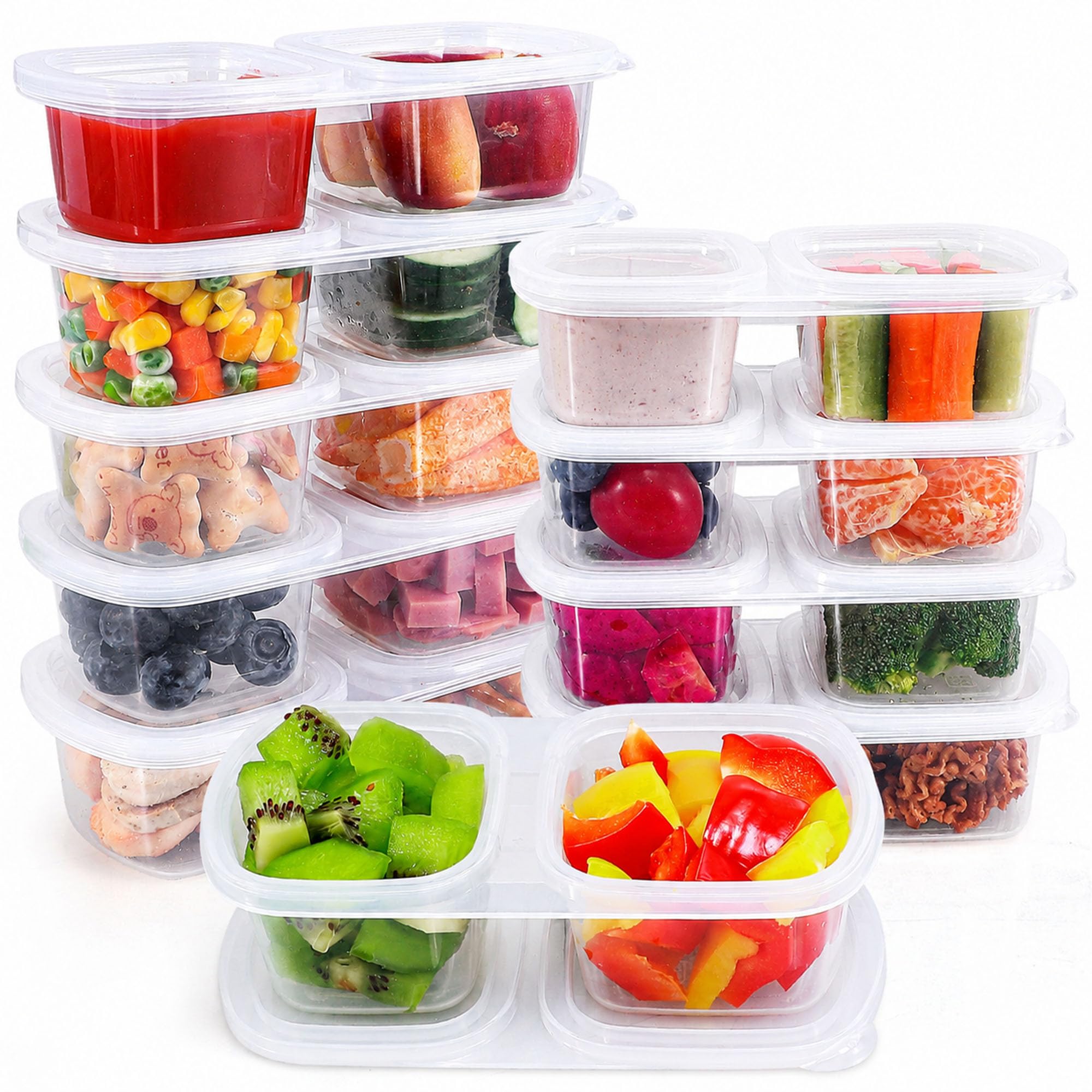 Caperci 10Pack 8oz 2 Compartment Snack Containers with Lids, Clear
