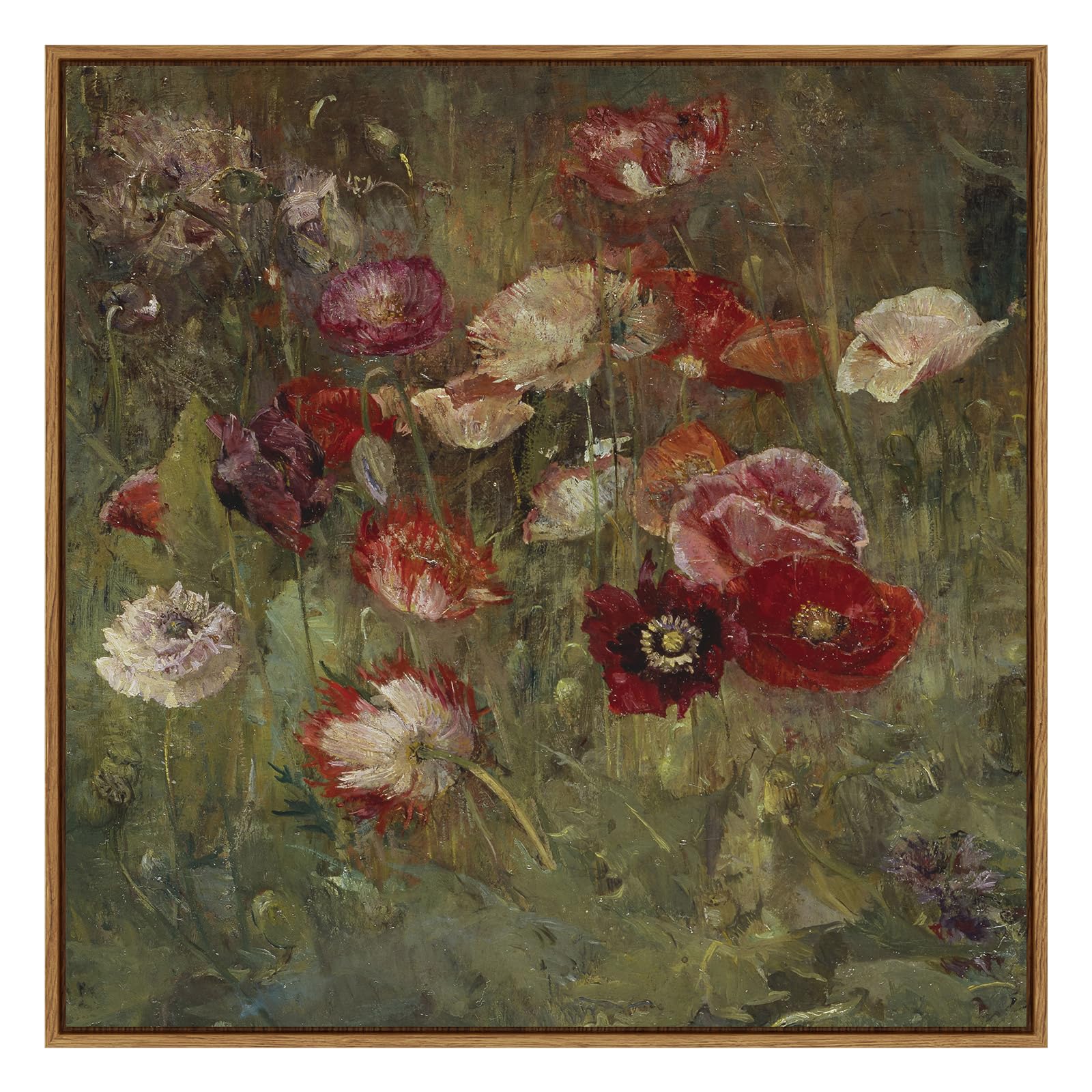 Insimsea Square Framed Canvas Wall Art, Classical Floral Scenic Paintings Wall Decor, Desk Decor, Rustic Flowers Wall Art Prints