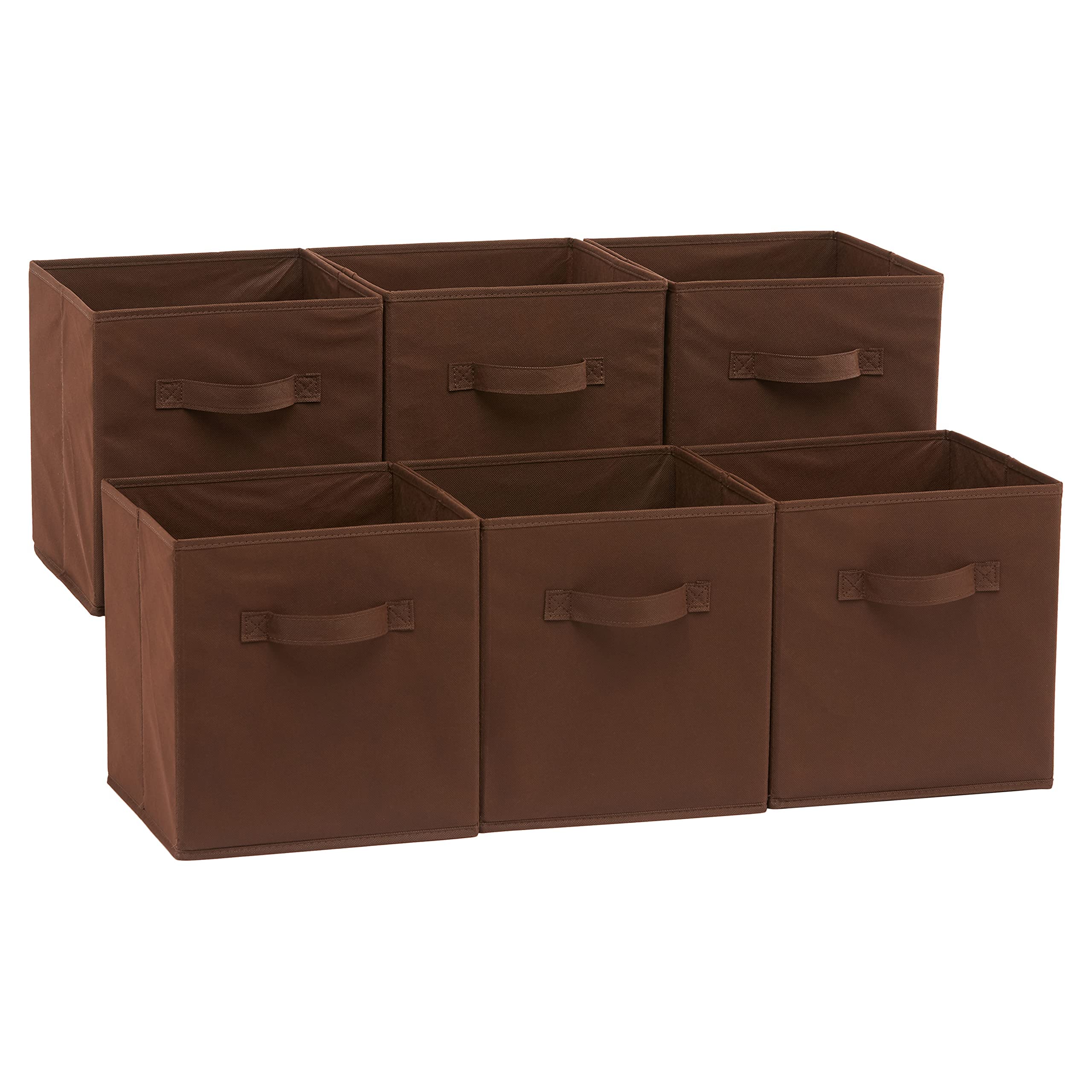 Amazon Basics Collapsible Fabric Storage Cubes Organizer With Handles, 105X105X11, Brown - Pack Of 6