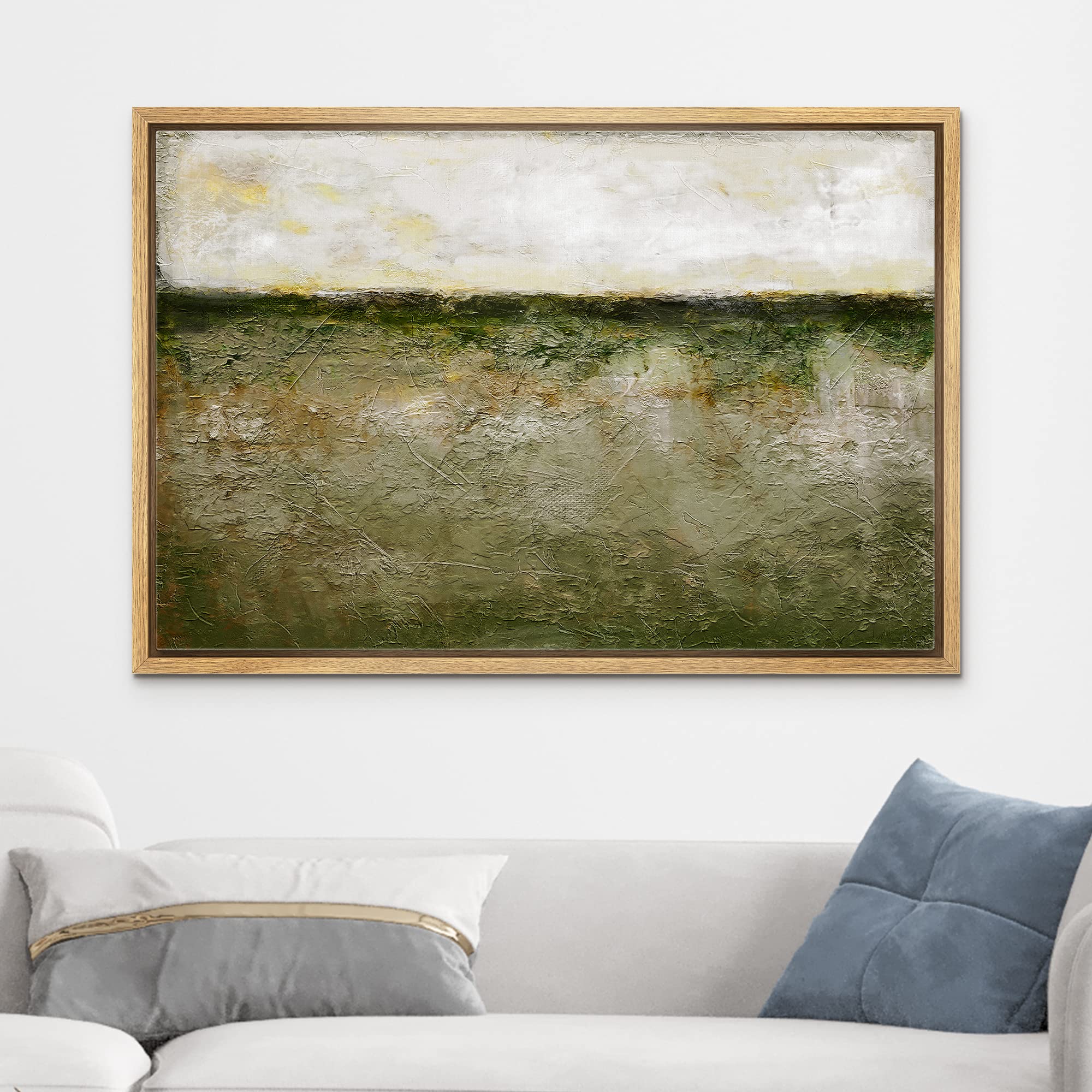 Wall26 Framed Canvas Print Wall Art Pastel Grunge Minimal Green Valley Landscape Abstract Shapes Illustrations Modern Art Decora