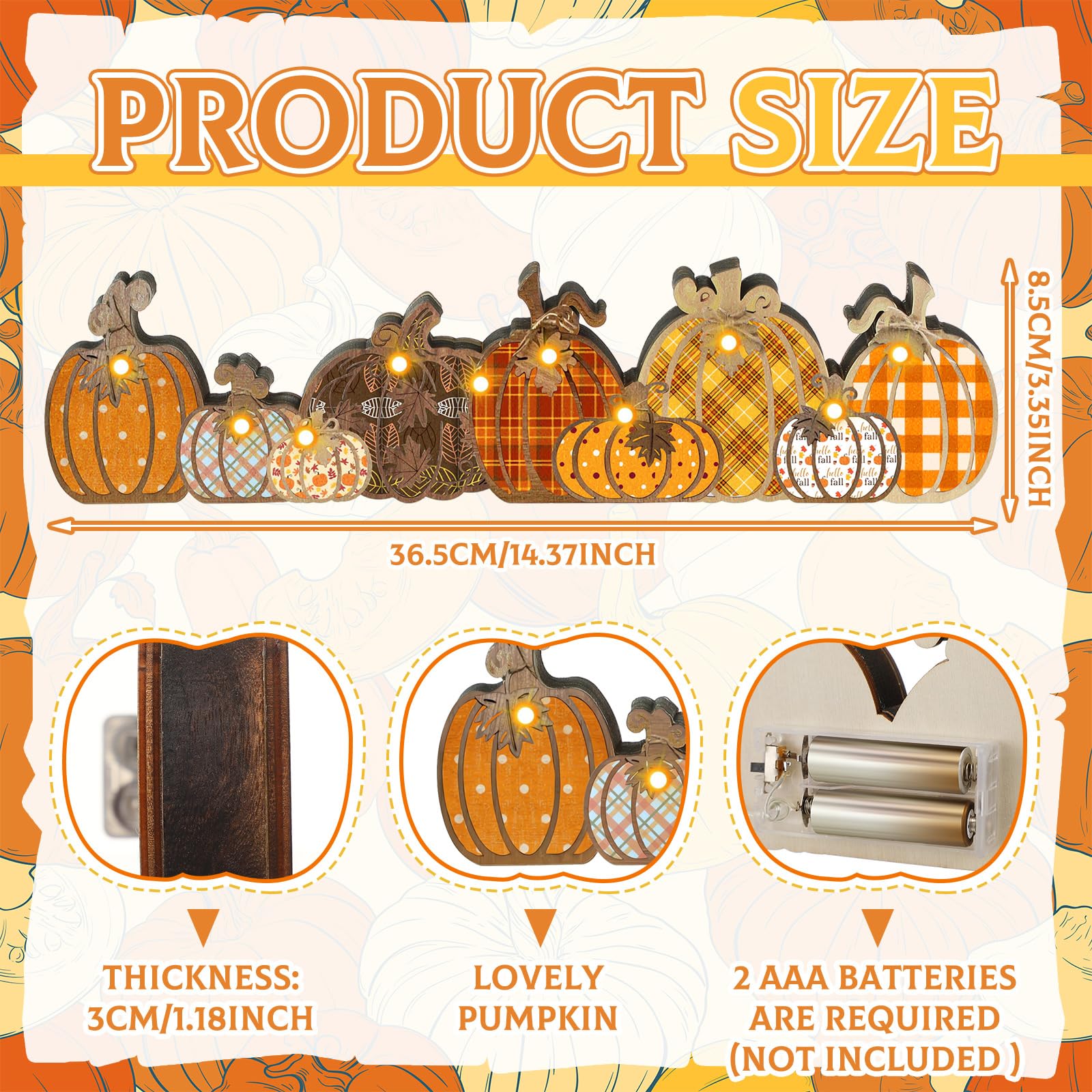 Yousoontic Thanksgiving Fall Pumpkin Decor Table Centerpieces Halloween Wooden Pumpkin Sign Decorations with LED Lights 3D Block