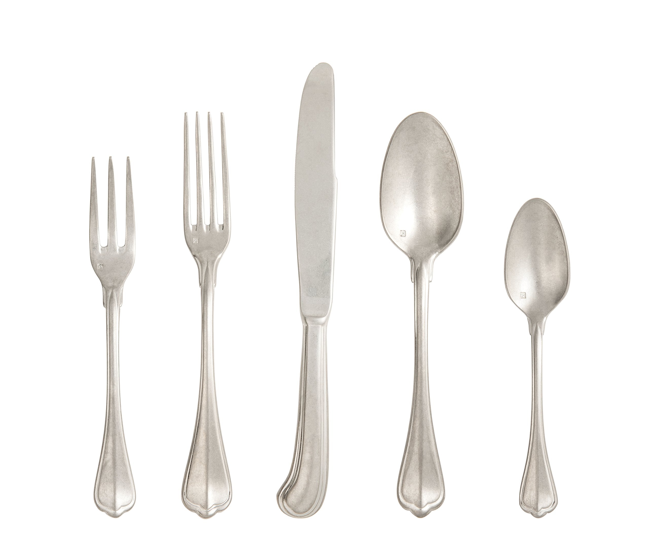 Fortessa San Marco Flatware 5 Piece Place Setting, Antique Silver
