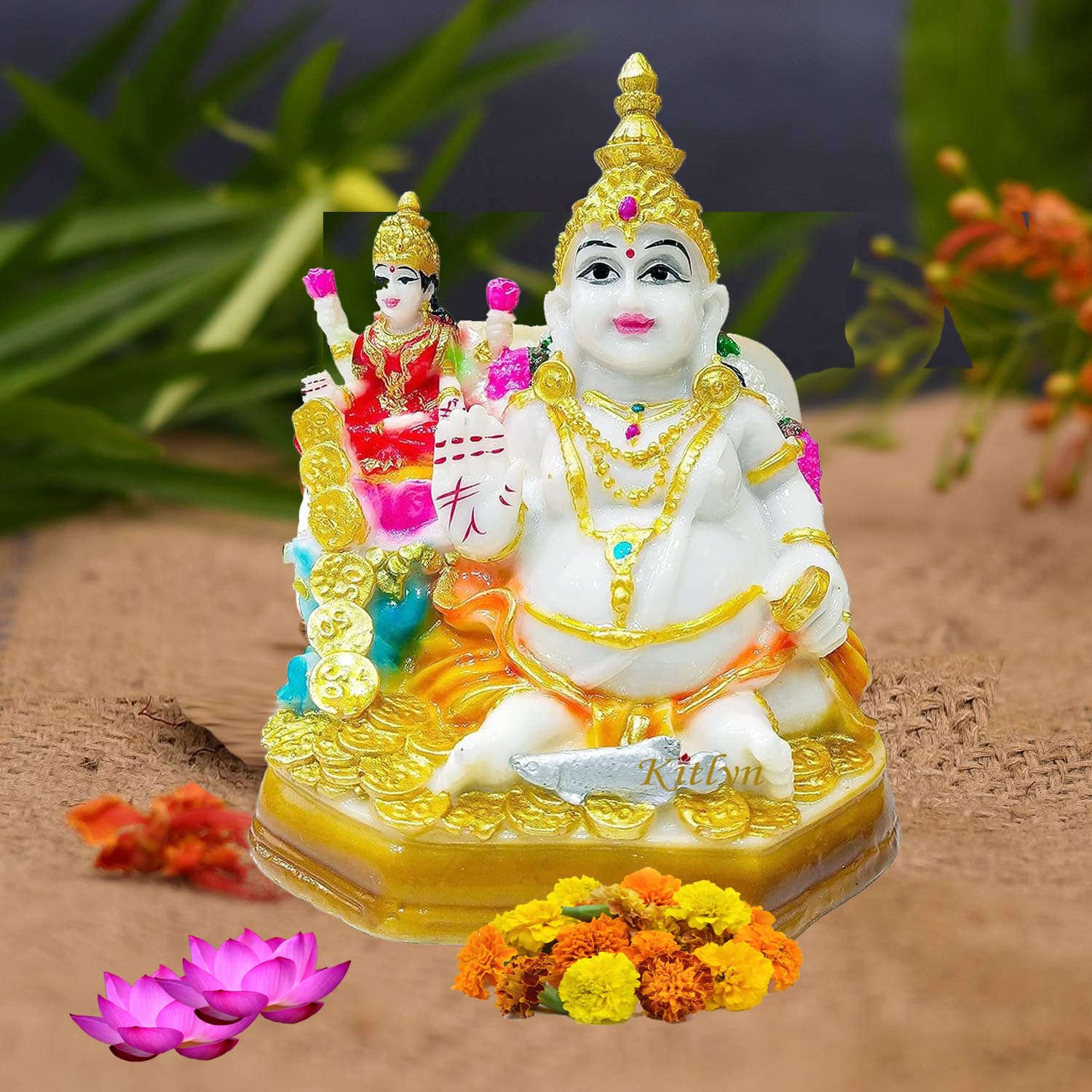 Kitlyn Laxmi Kuber, Laxmi-Ganesh Coin Wealth For Success, Money & Increase In Finance Religious Idol & Figurine (Polyresin, Mult