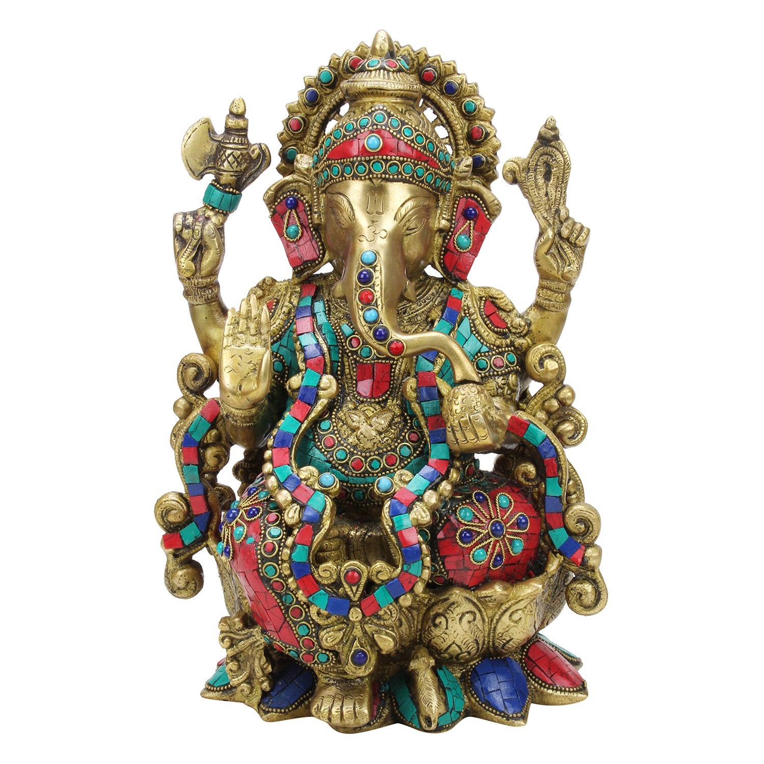 Artvarko Large Brass Ganesha Sitting On Lotus Flower Base Statue Ganesh Murti For Home Dcor Office Ganpati Idol 12 Inches