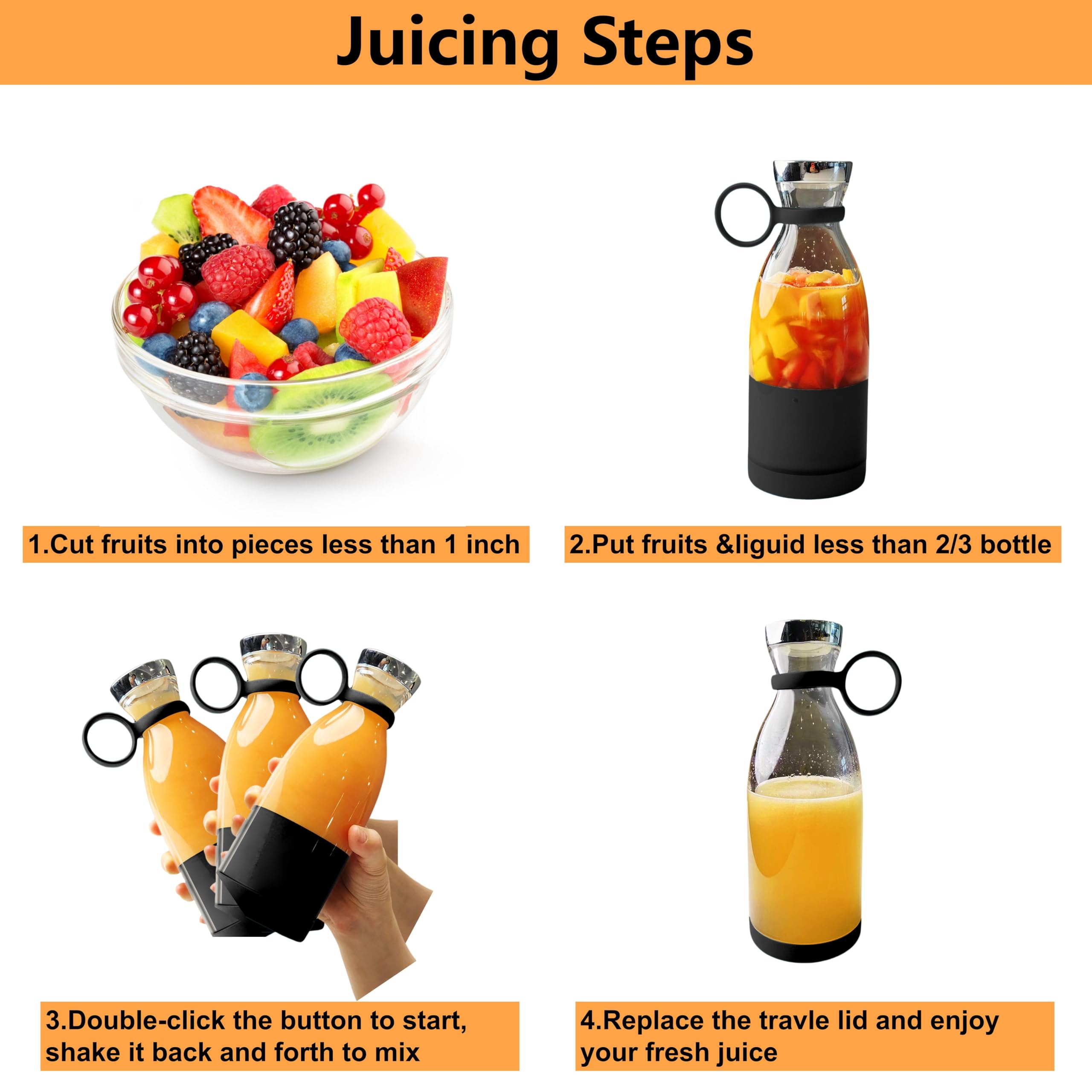 Otpeir Personal Size Blender, Portable Blender, Battery Powered Usb Blender (Black)