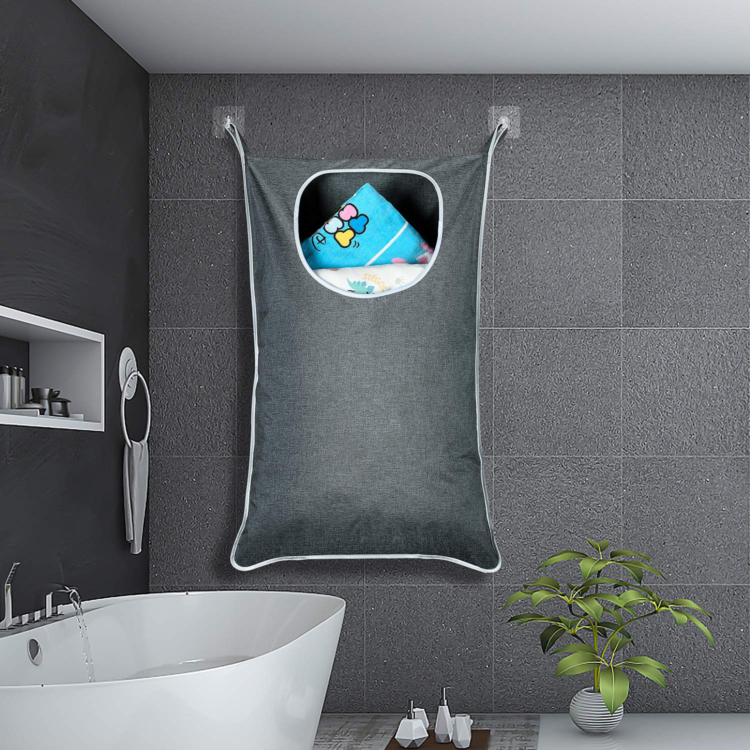 KINGSUSLAY Hanging Laundry Bag with Over Door Hooks, XL Size, Mod Heather Grey, 2-Pack, Space Saving with Zipper