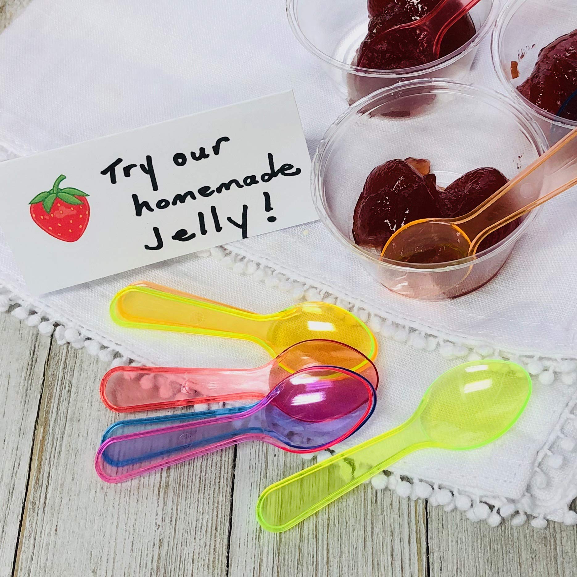 Mini Taster Spoons - Clear Plastic - Blue, Pink, Green, Yellow, Orange - 150 Pack By Outside The Box Papers
