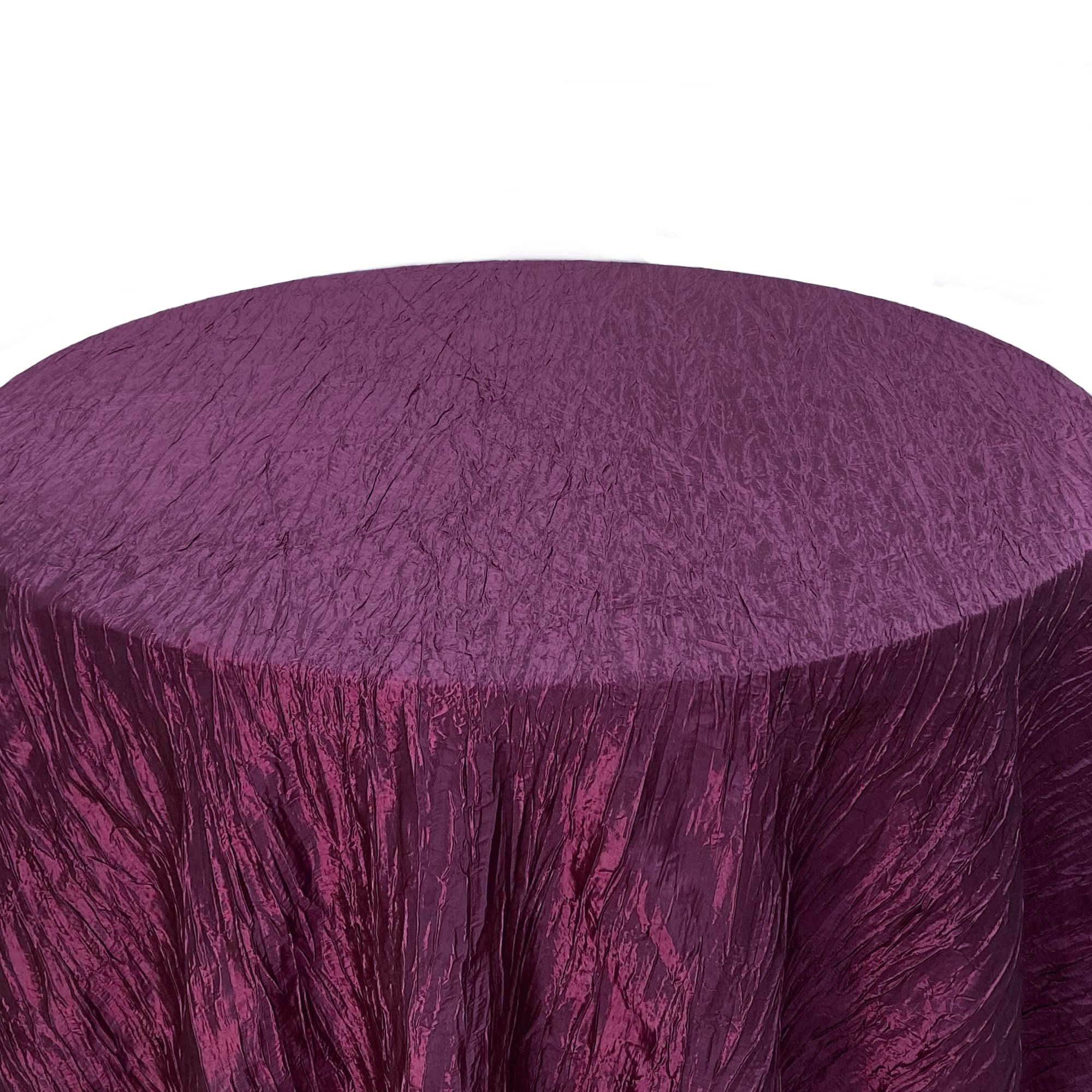 Your Chair Covers - 120 Inch Round Crinkle Taffeta Tablecloth - Eggplant, Crushed Shiny Dining Table Cloth For Wedding Party Bir